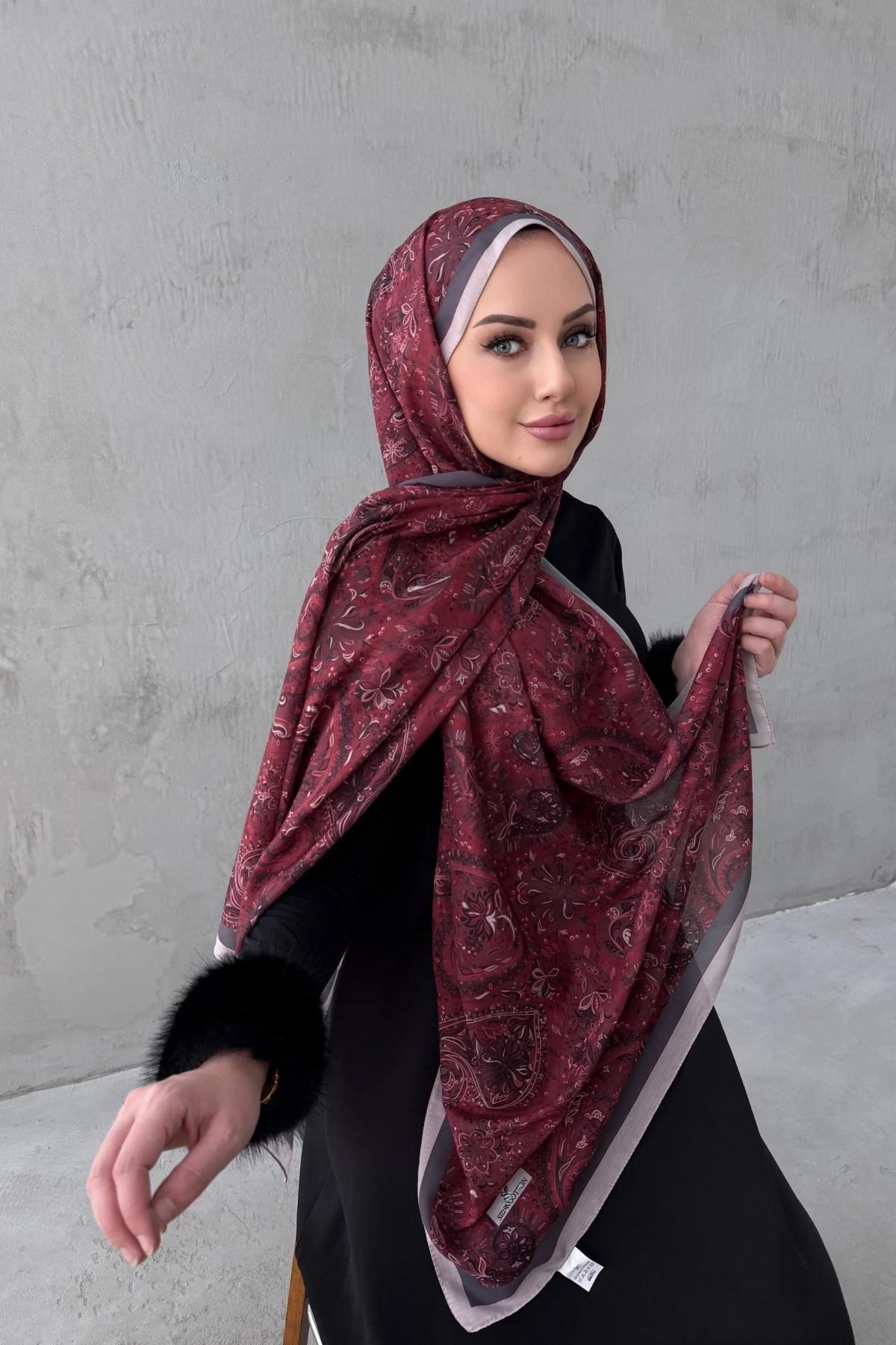 Bordo Bukre Bohem Modal İpek Şal