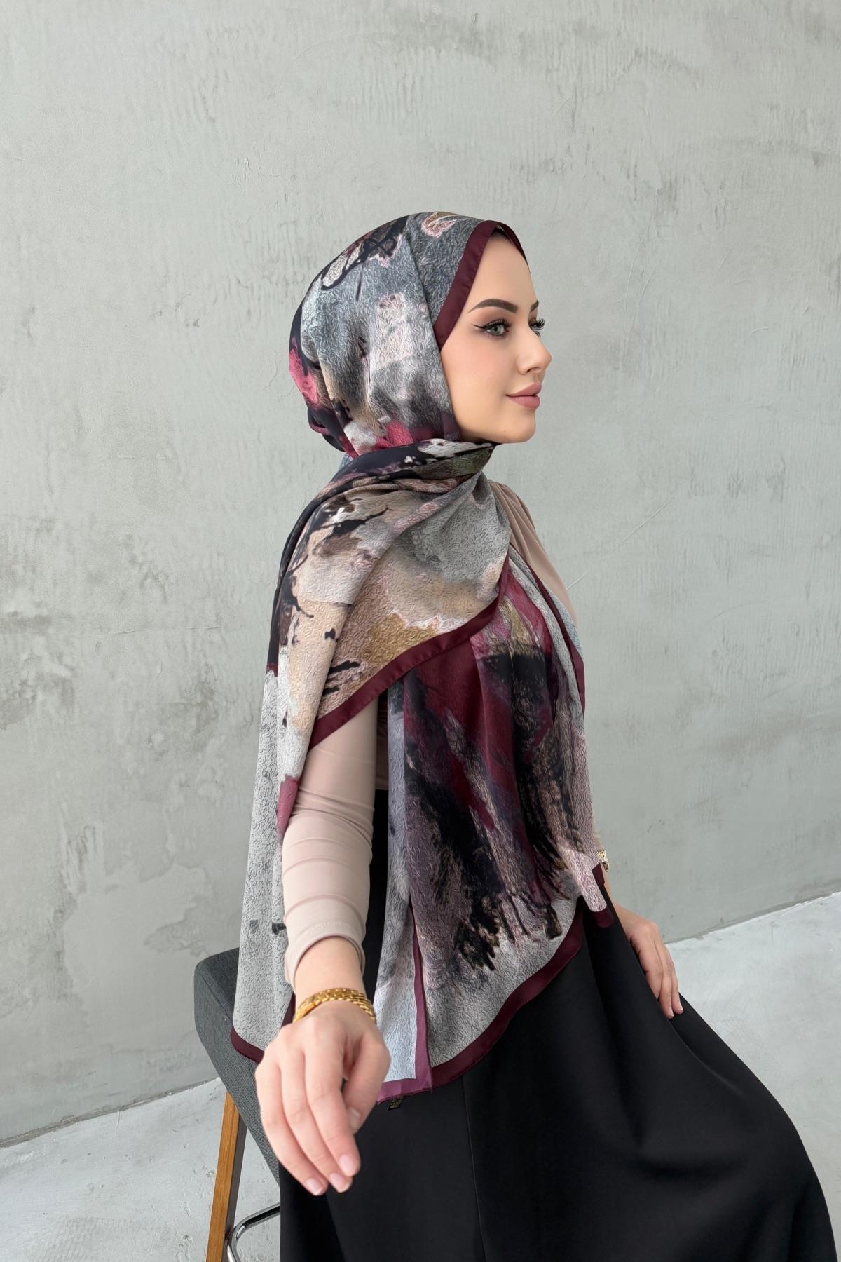 Bordo Feriha Kumlu İpek Şal 