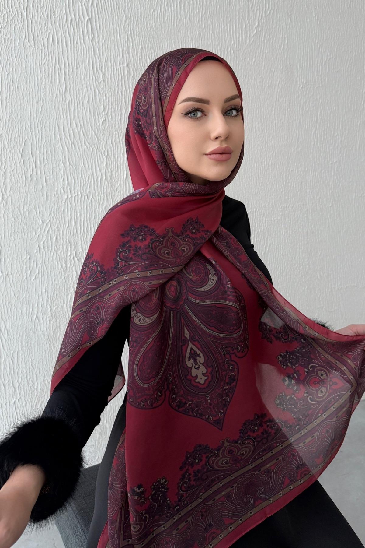 Bordo Hüma Otantik Hint İpeği Şal