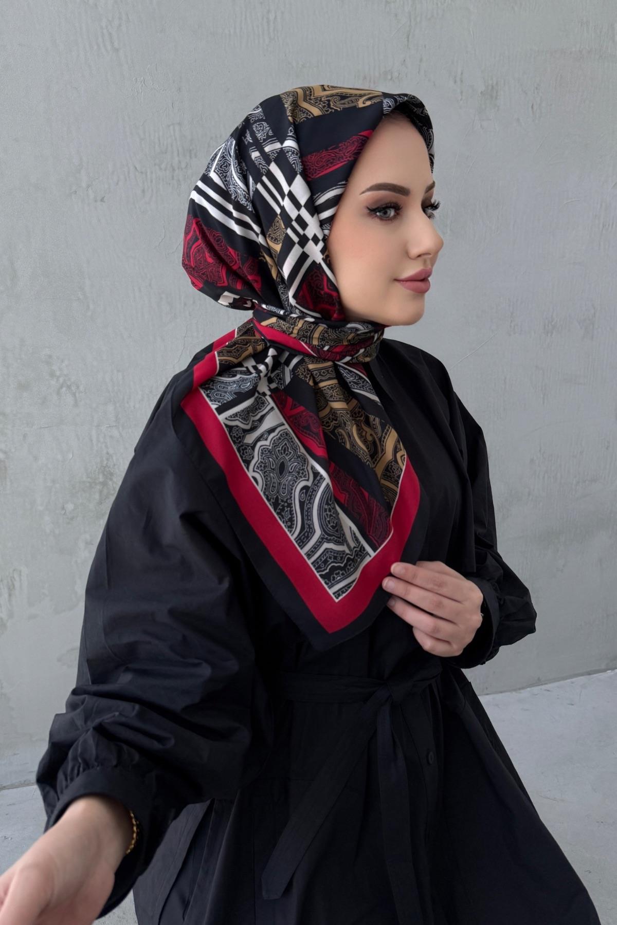 Bordo Kardelen Bohem Modal İpek Eşarp