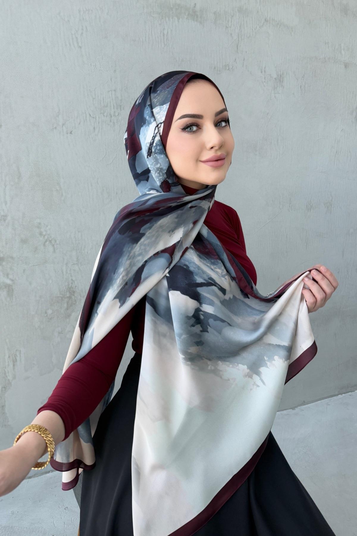 Bordo Katre Kumlu İpek Şal 