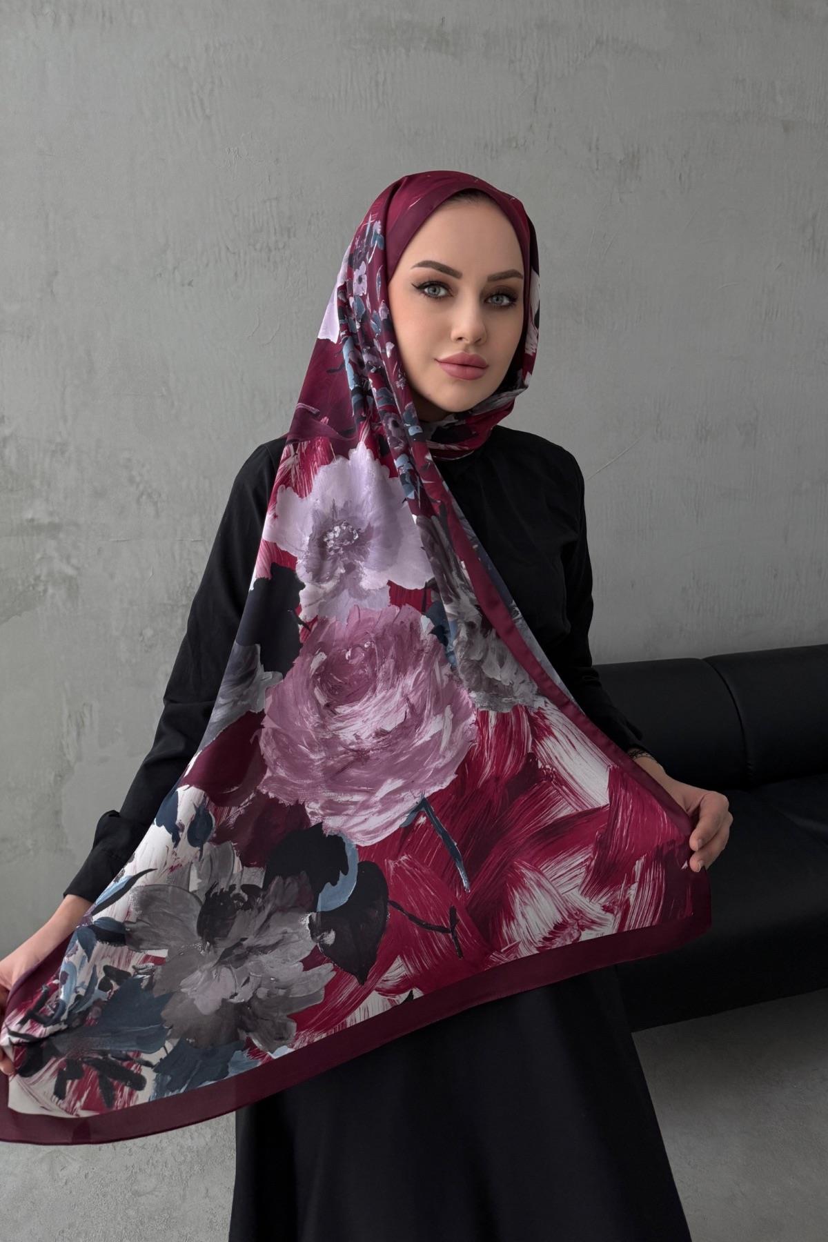 Bordo Lara Kumlu İpek Şal 