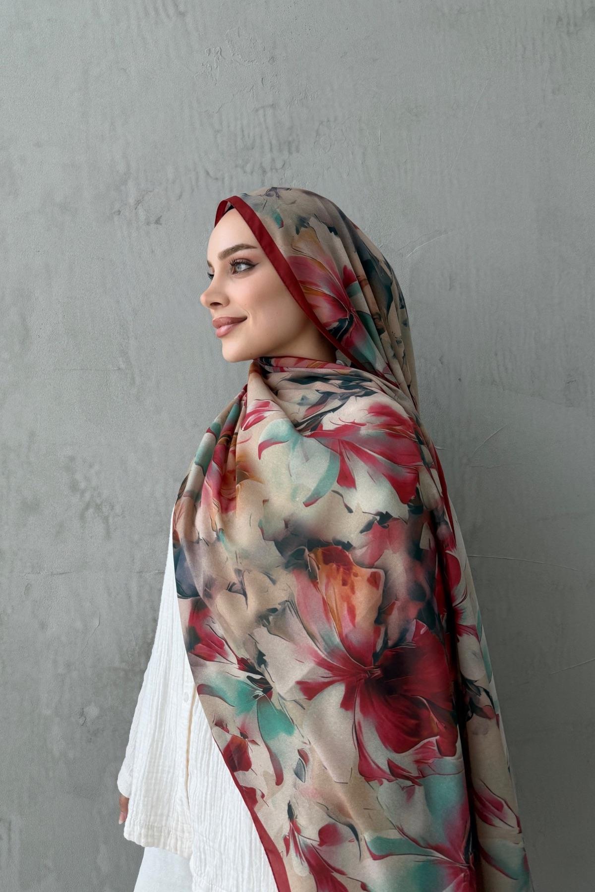 Bordo Leva Modal İpek Şal