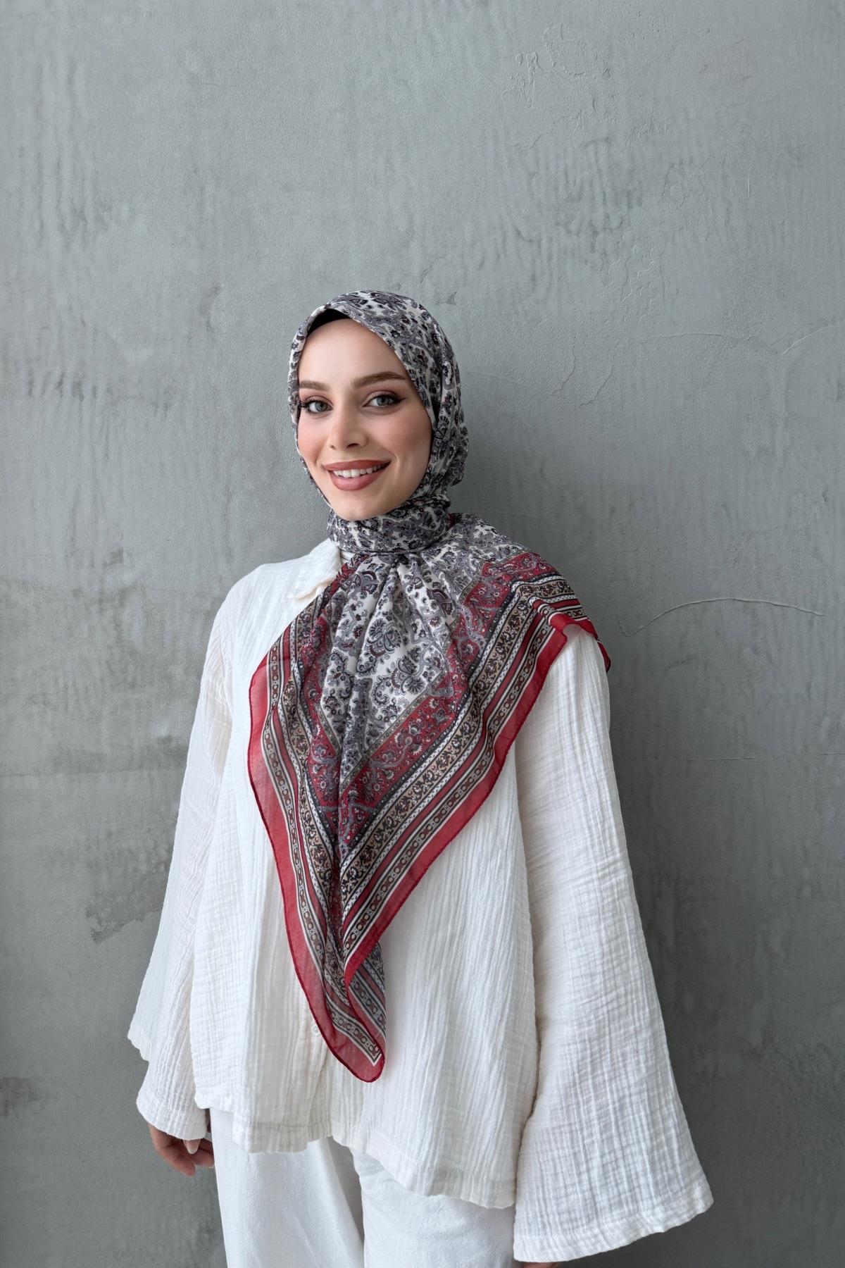 Bordo Mahi Bohem Modal İpek Şaleşarp