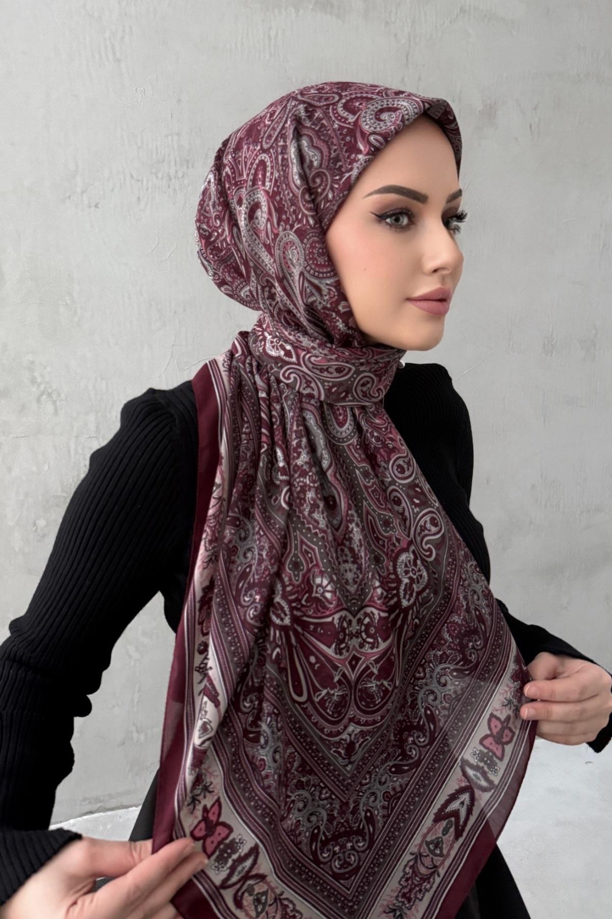 Bordo Mihri Bohem Modal İpek Şaleşarp