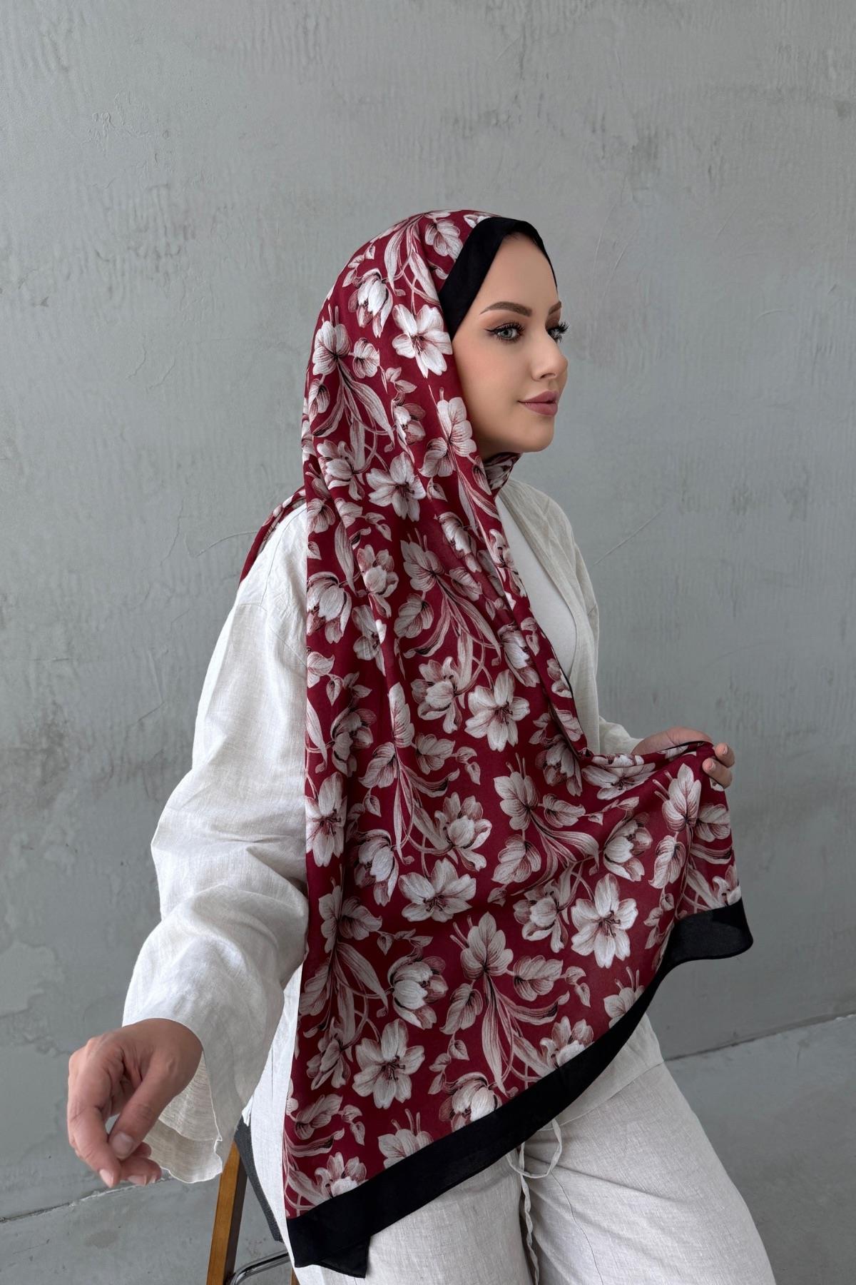 Bordo Nergis Koza %100 Pamuk Şal 