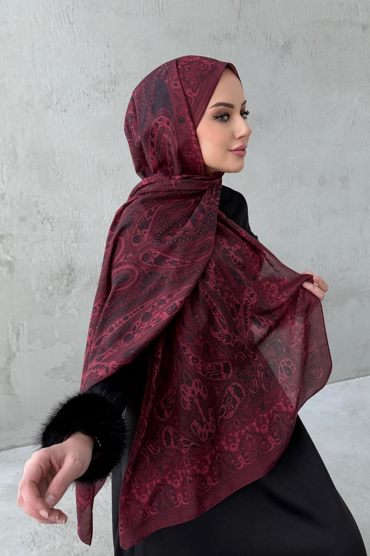 Bordo Şazeli Bohem Modal İpek Şal