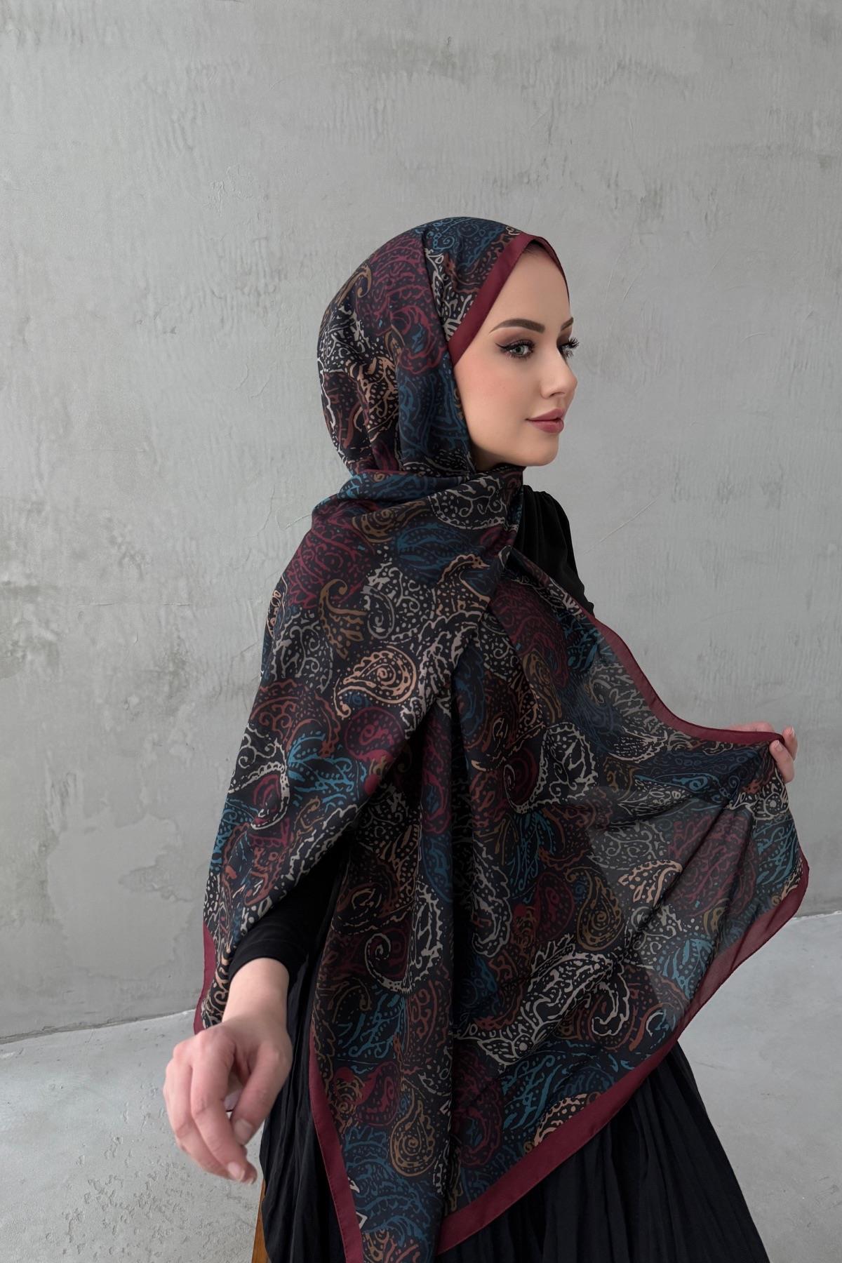 Bordo&Mavi Alaca Bohem Modal İpek Şal
