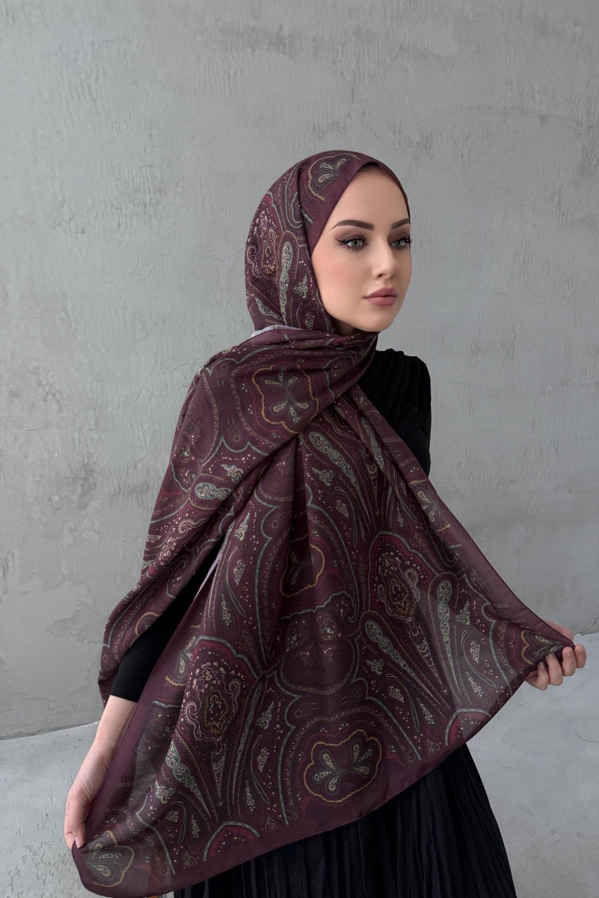 Bordo&Yeşil Sufra Modal İpek Şal