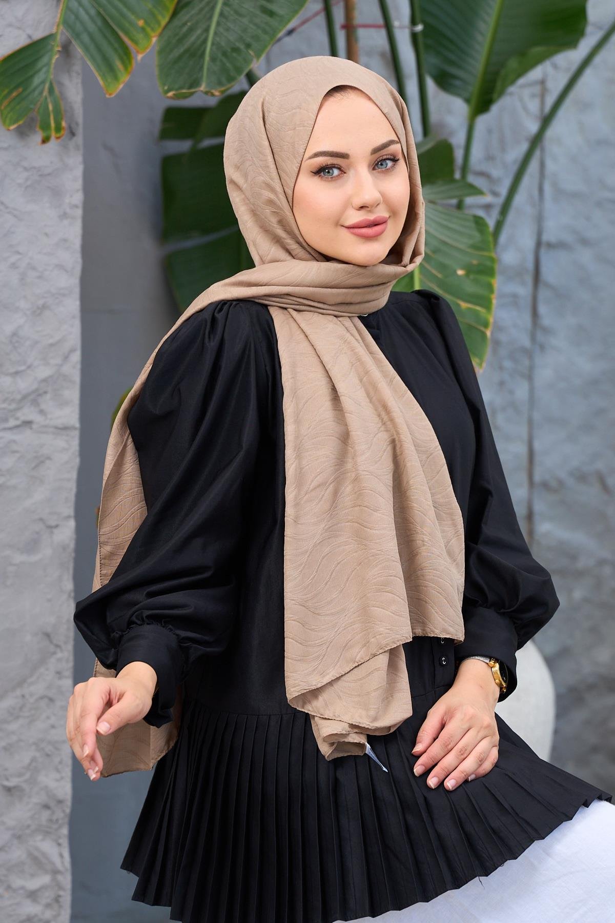 Ceviz Kabuğu Kendinden Desenli Fresh Şal