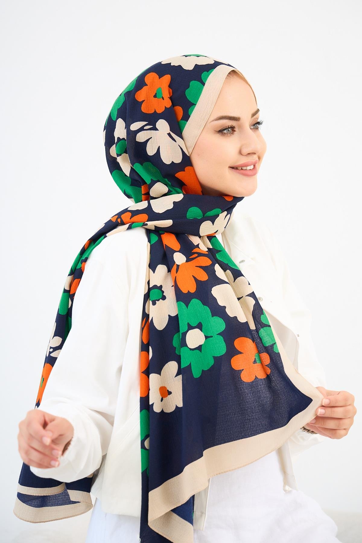 Çiçek Desen Naturel Şal