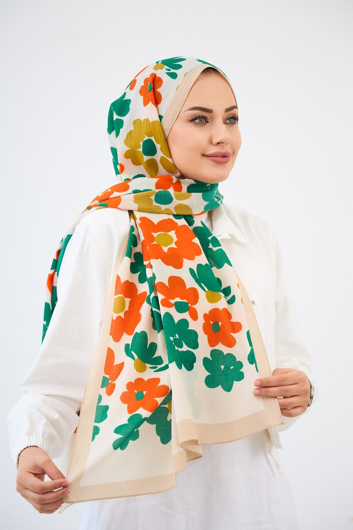 Flower Pattern Natural Shawl Colorful