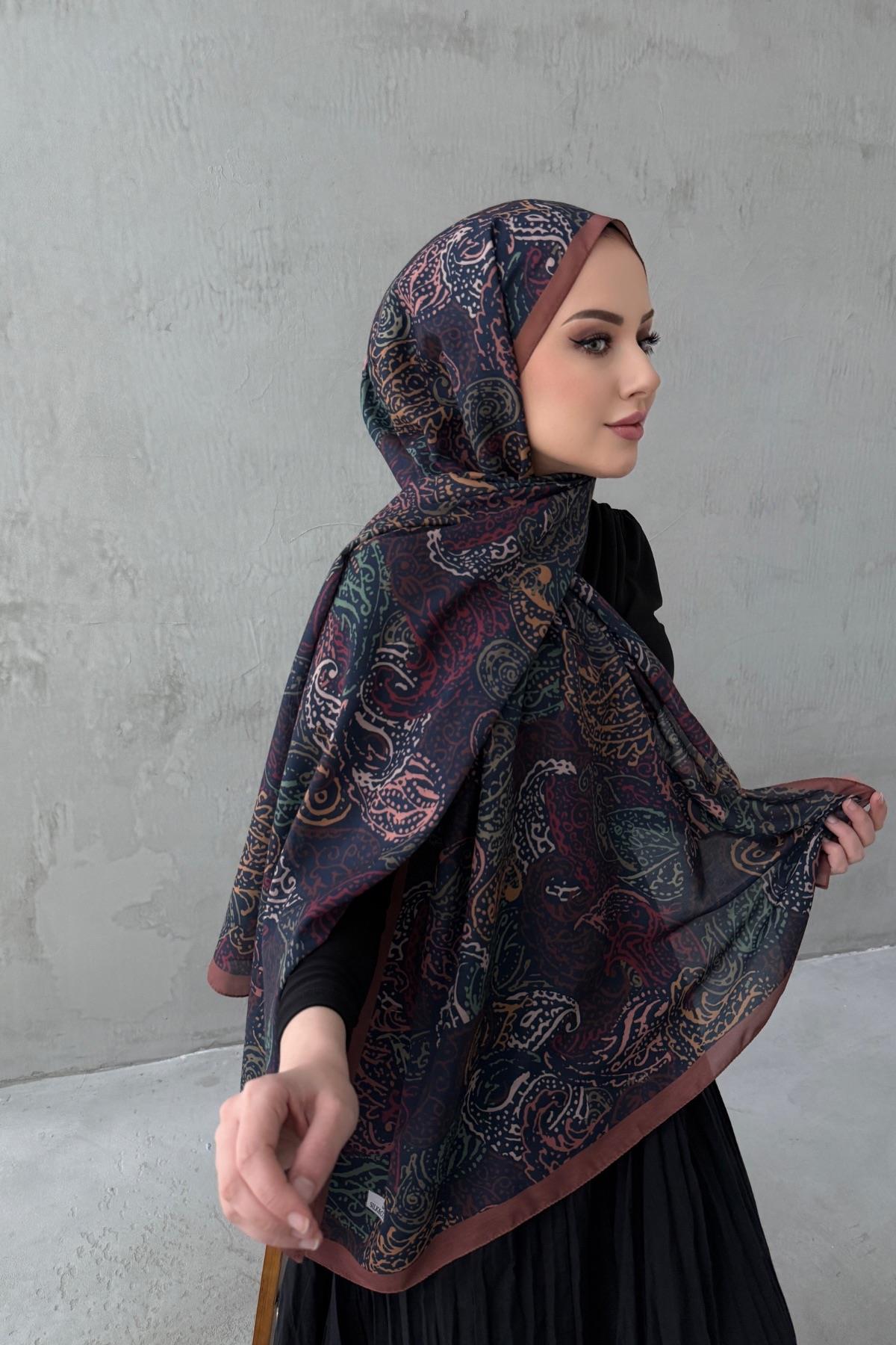 Çikolata Alaca Bohem Modal İpek Şal