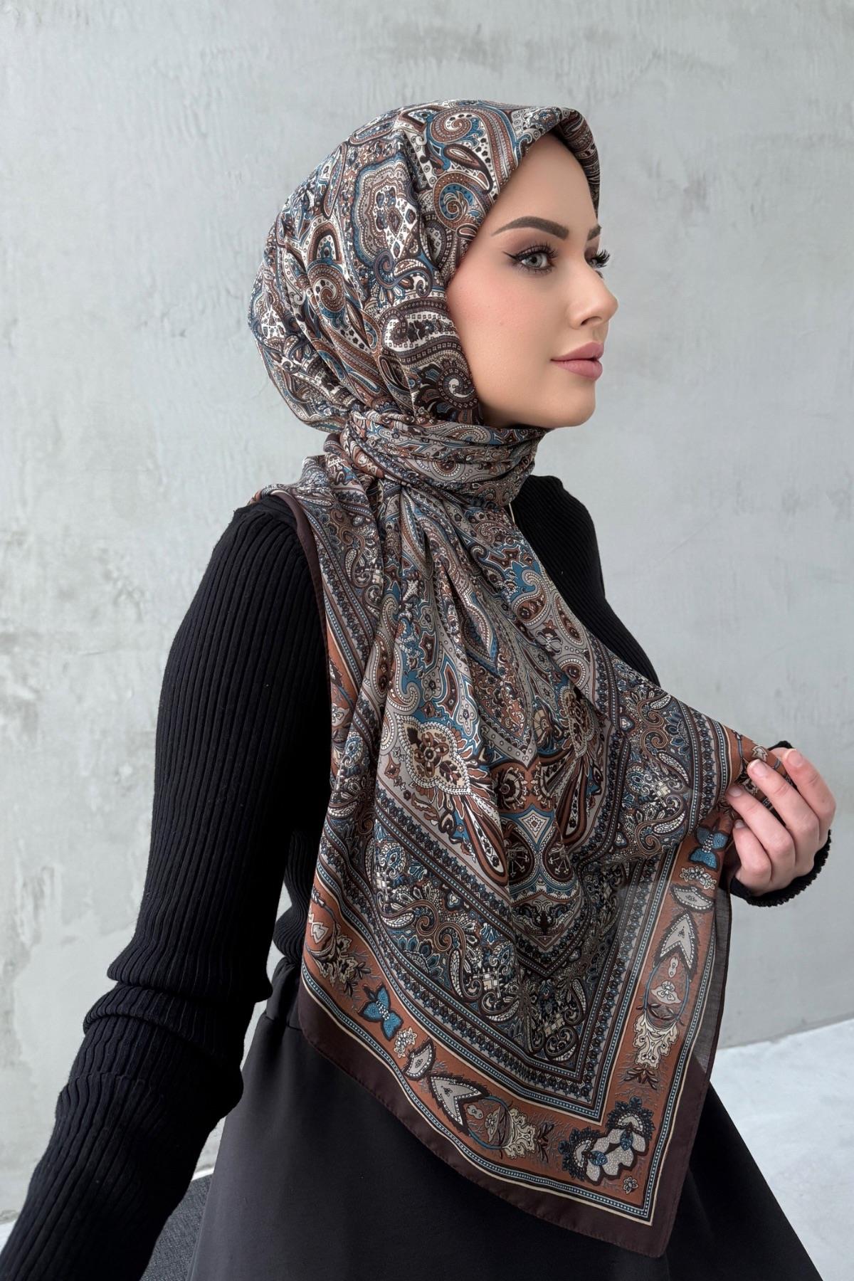 Çikolata Mihri Bohem Modal İpek Şaleşarp