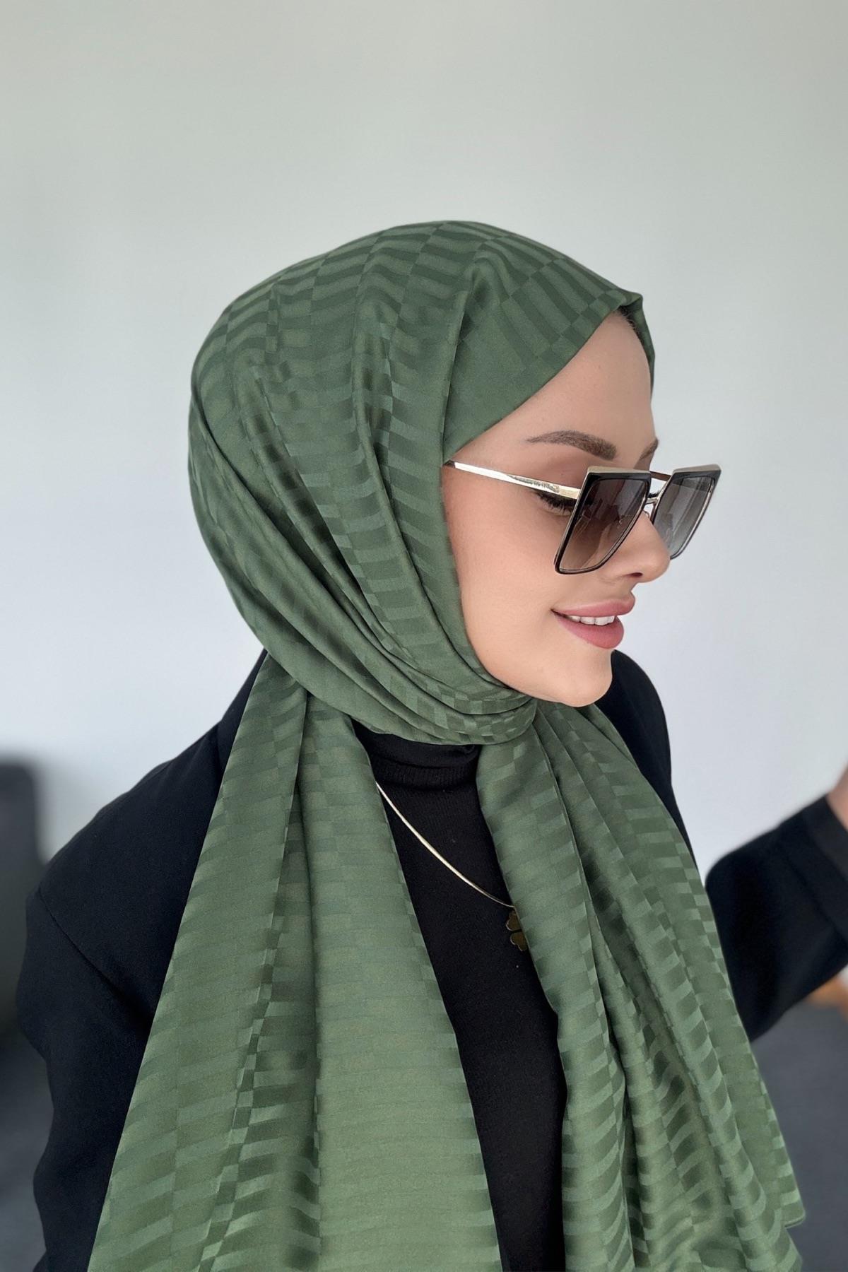 Çizgi Desen İpeksi Jakar Şal Yeşil