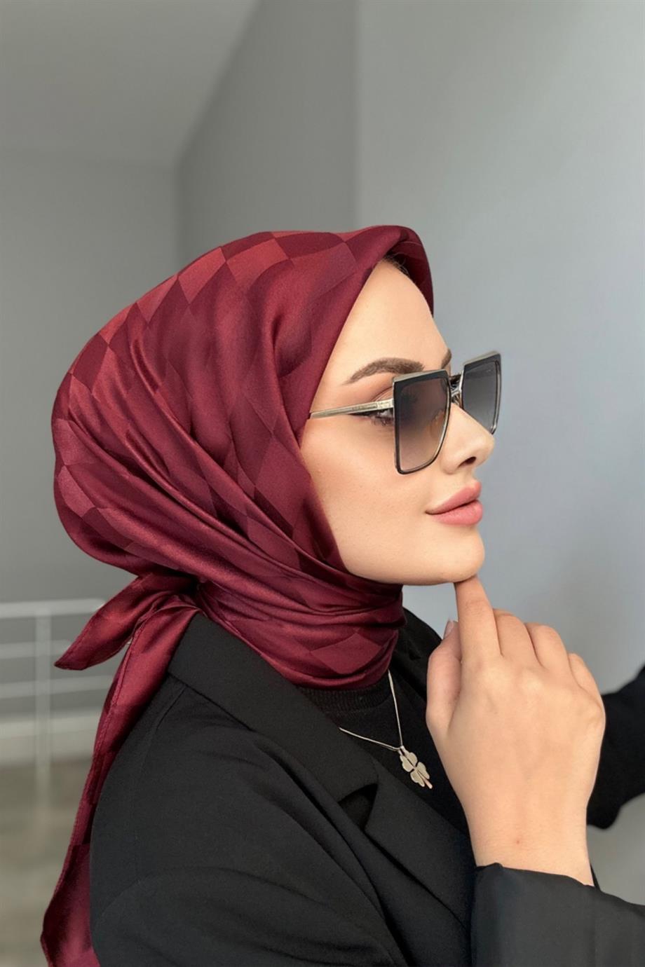 Checker jacquard scarf burgundy