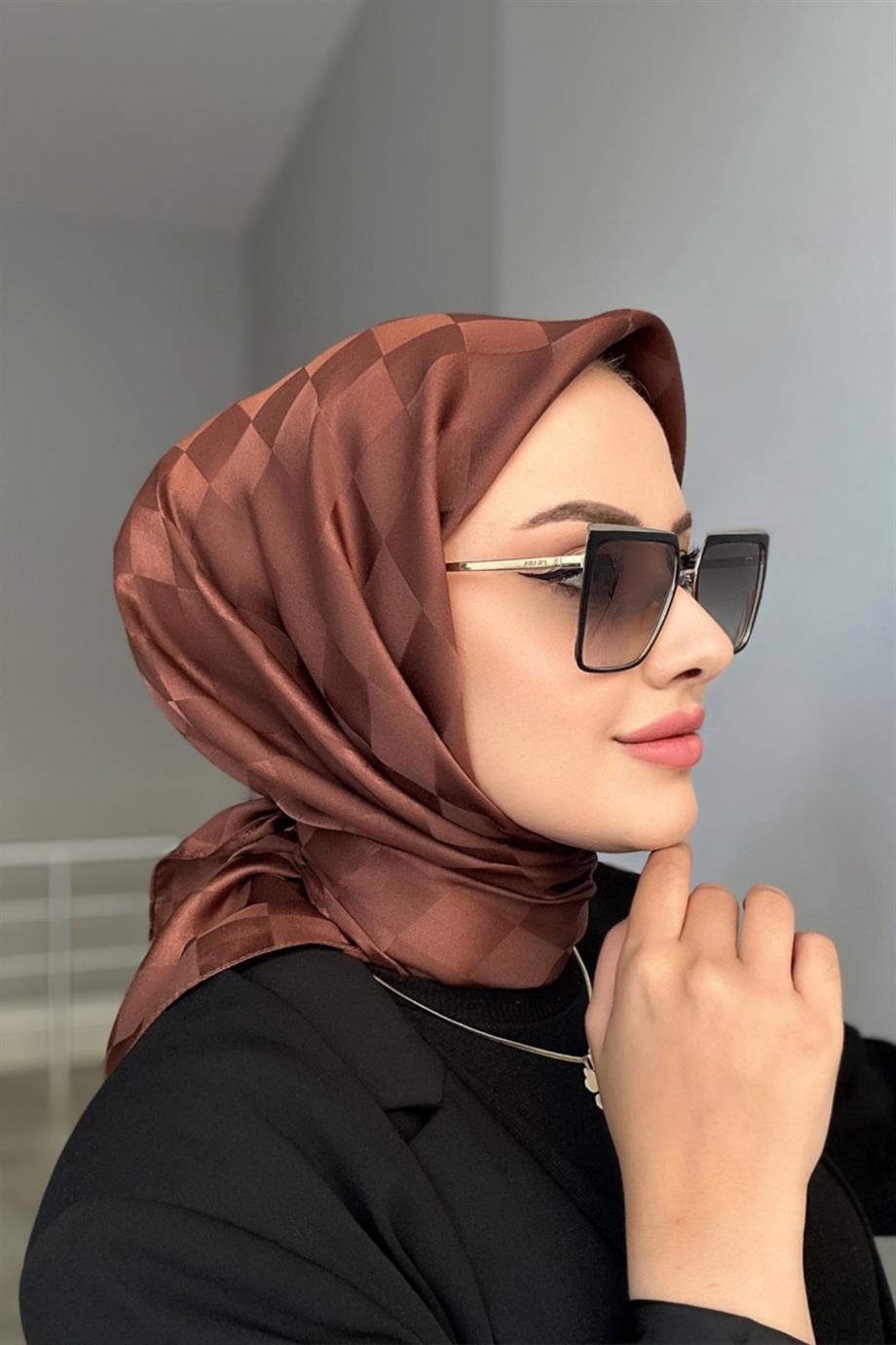 Checker jacquard scarf brown