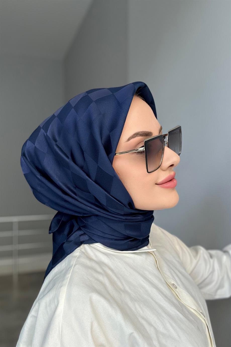 Checker jacquard scarf navy blue