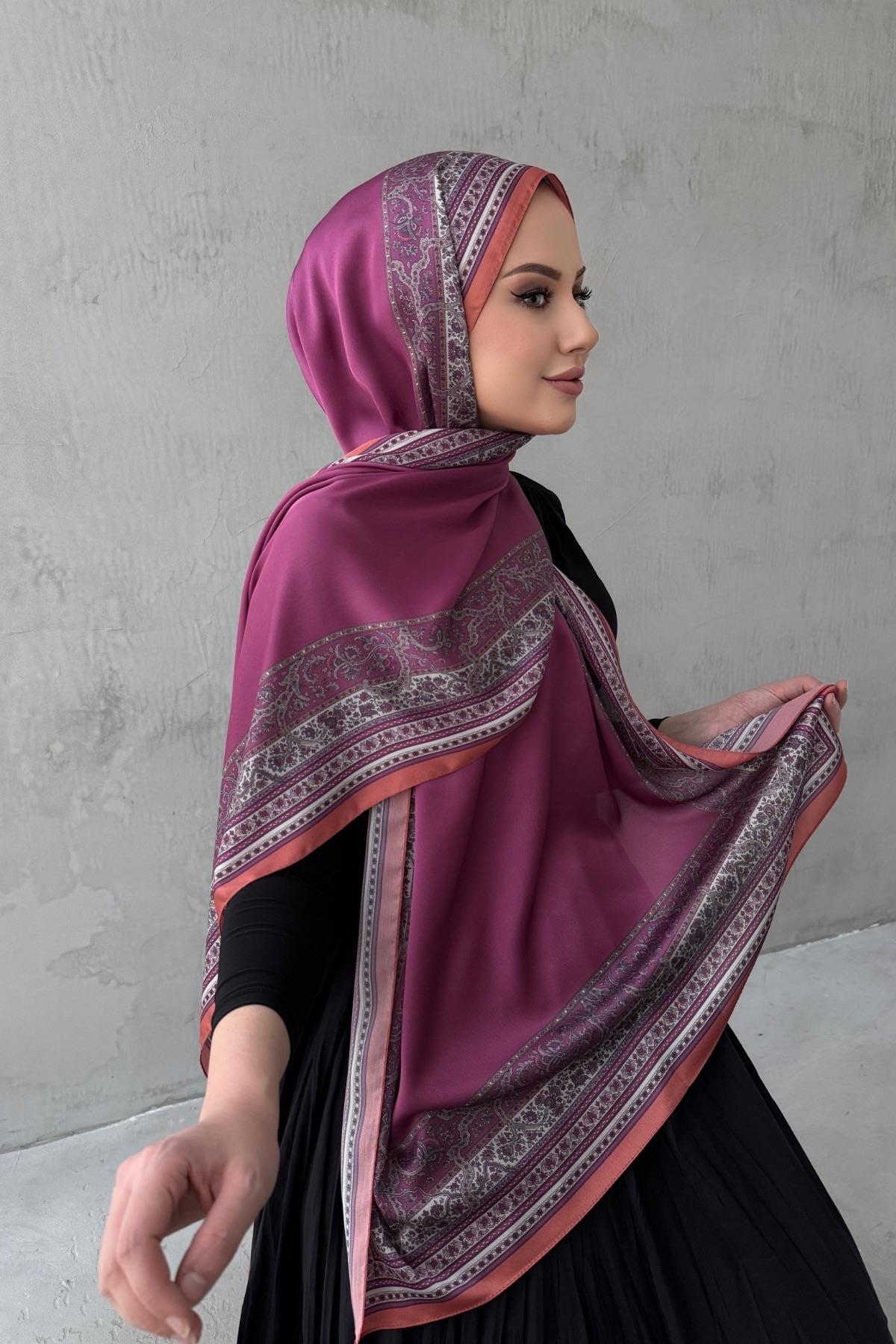 Fuşya Bohem Kumlu İpek Şal 