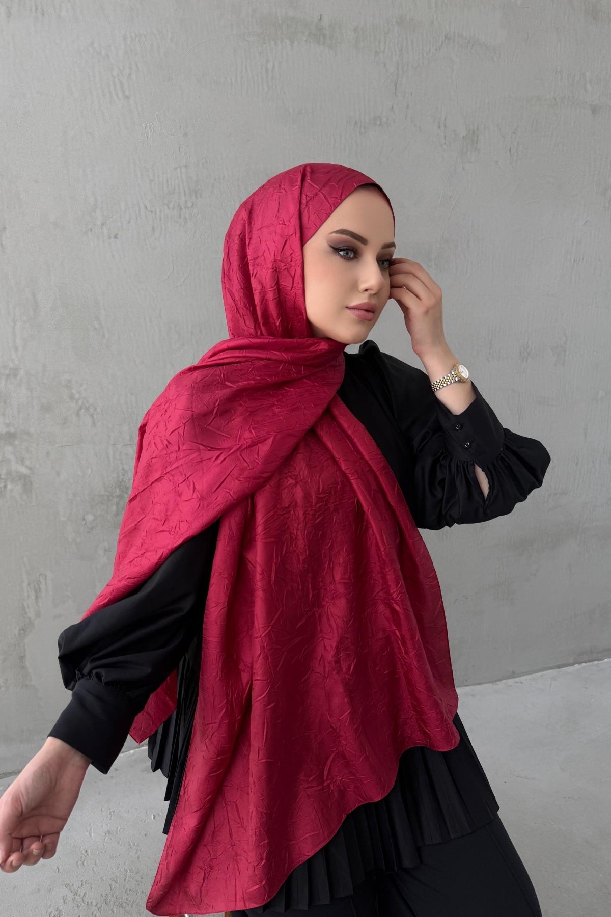 Fuşya Vual İpek Crash Şal