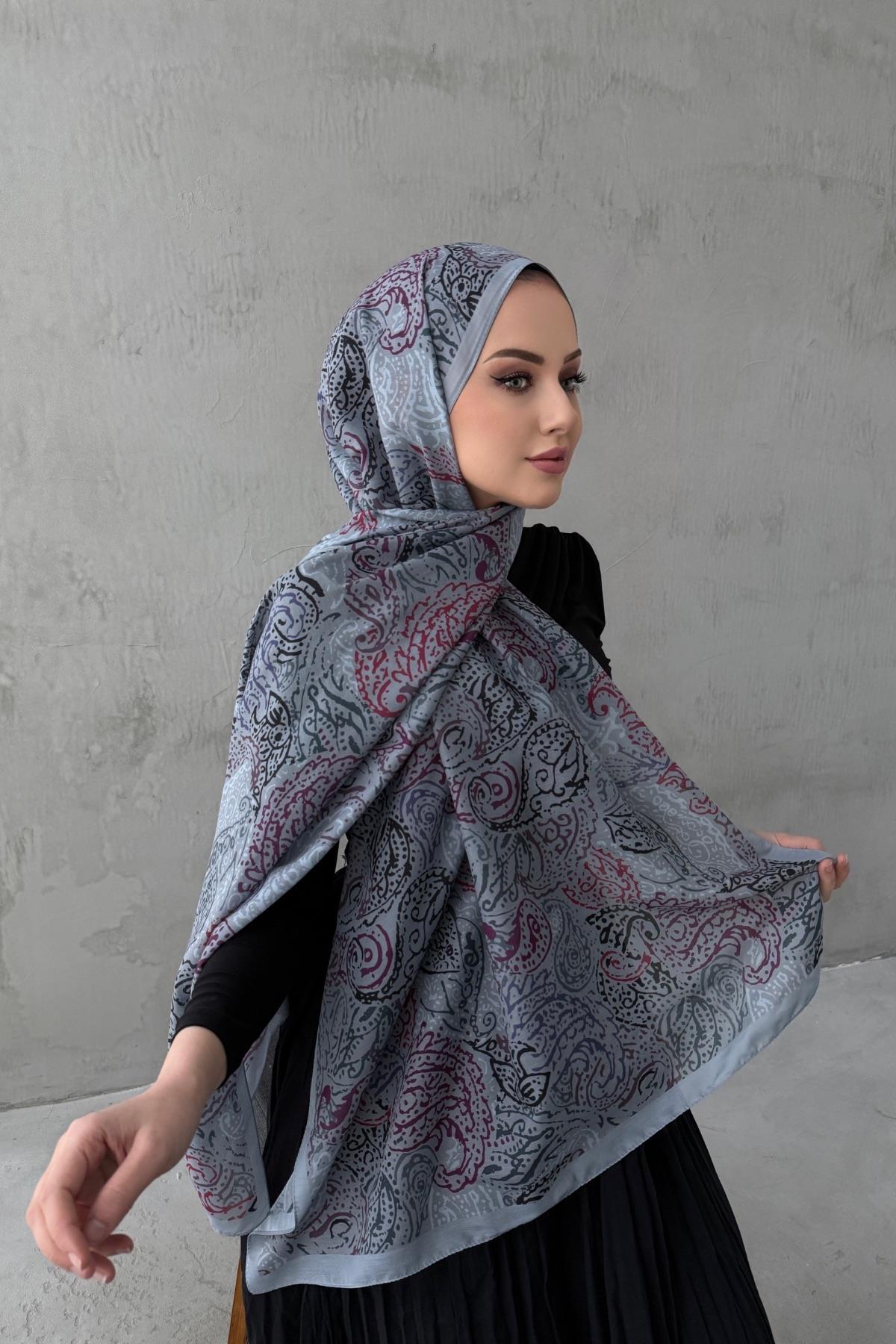 Gri Alaca Bohem Modal İpek Şal