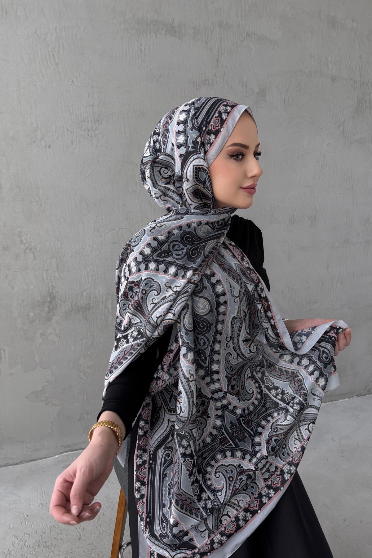 Gri Beren Bohem Modal İpek Şal