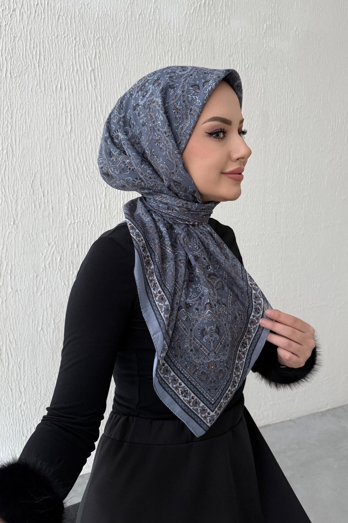 Gri Bohem Modal İpek Eşarp