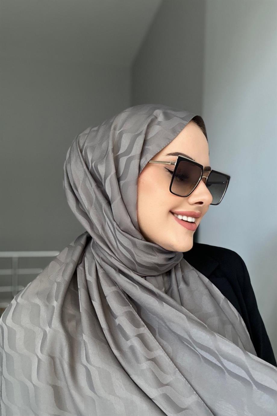 Gri Desenli İpeksi Jakar Şal 