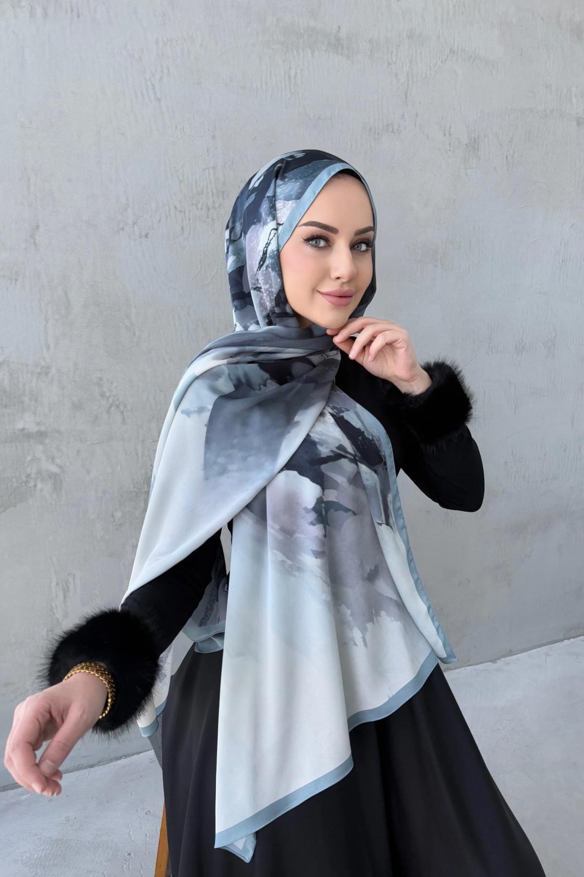 Gri Katre Kumlu İpek Şal 