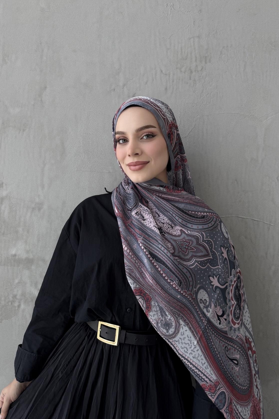 Gri Mahra Otantik Hint İpeği Şal