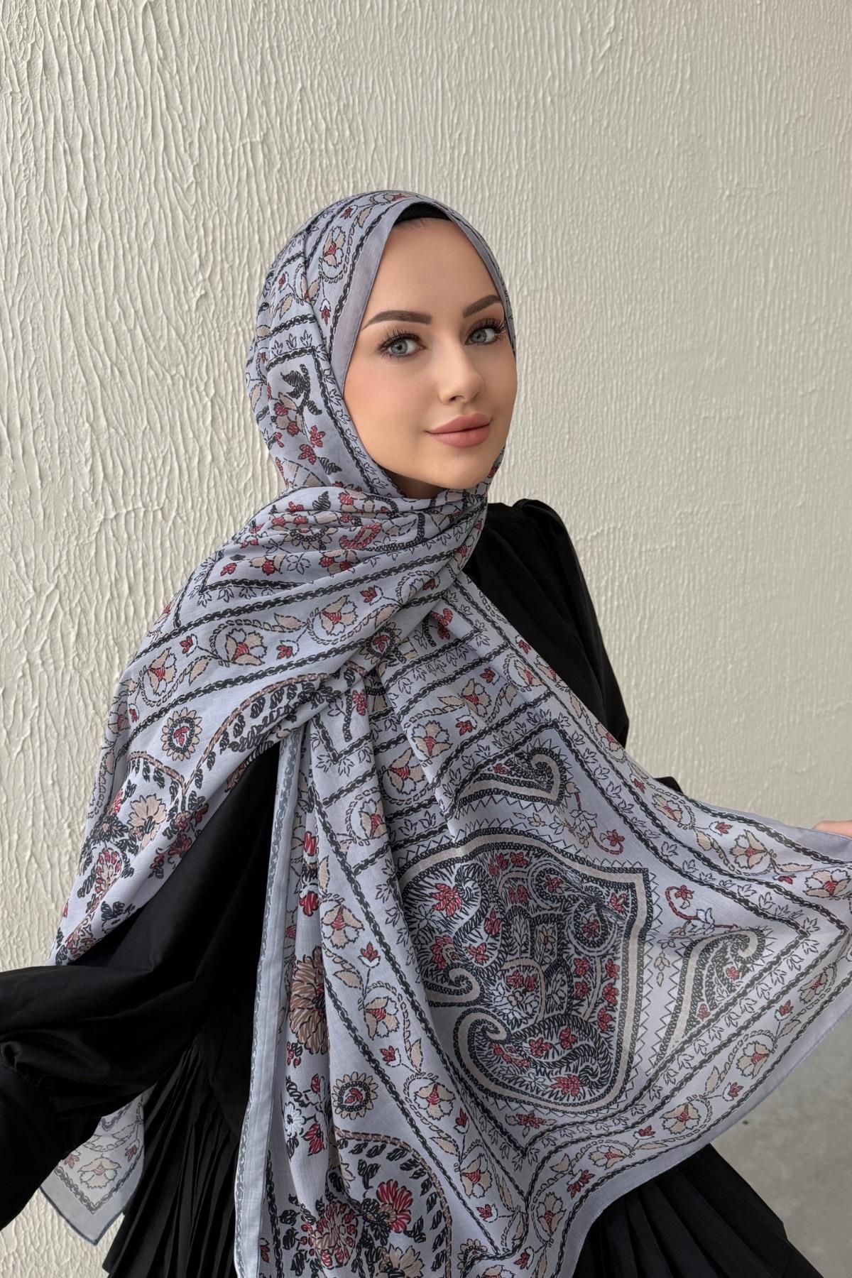 Gri Mihrimah Bohem Modal İpek Şal  