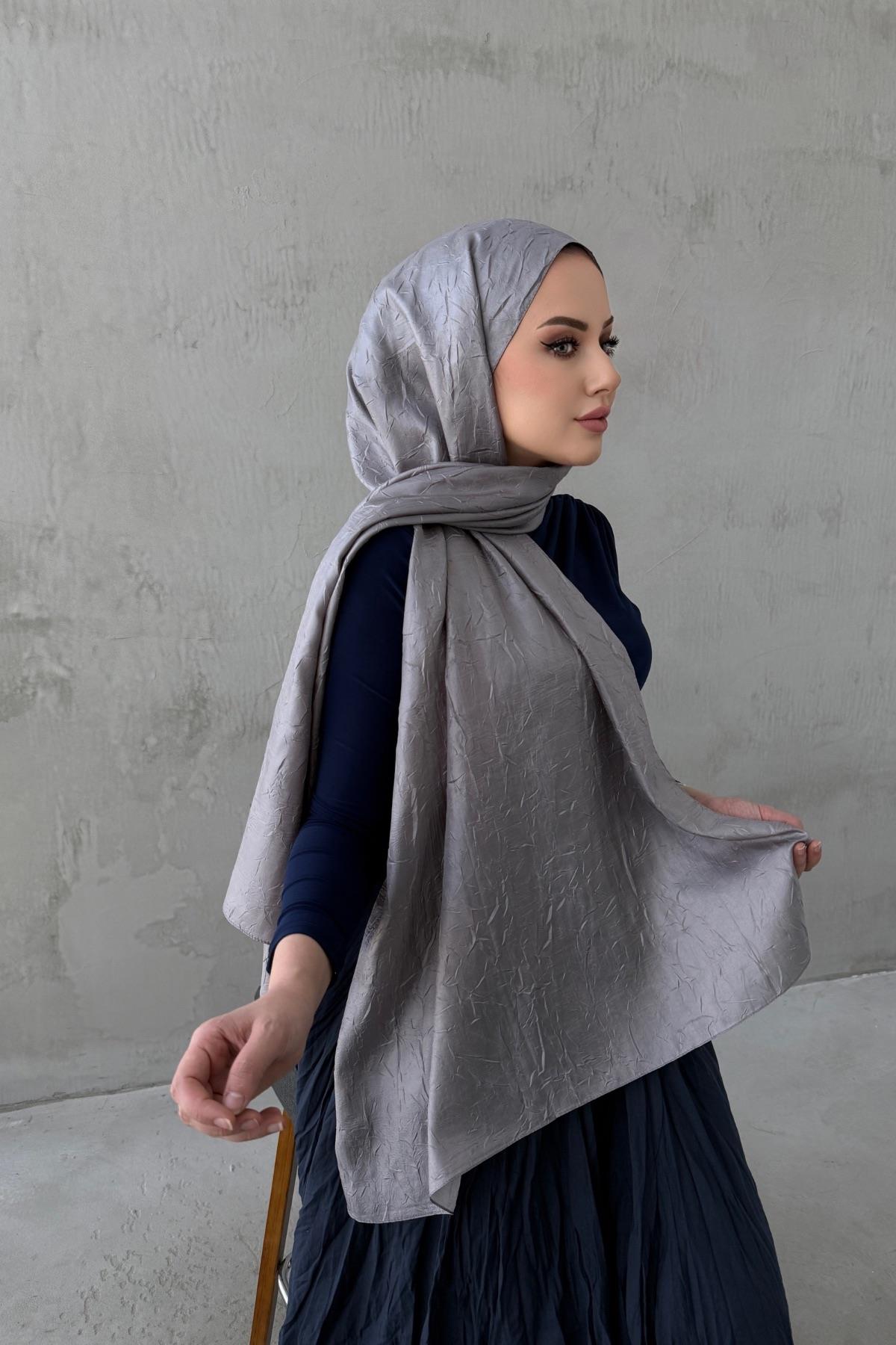 Gri Vual İpek Crash Şal