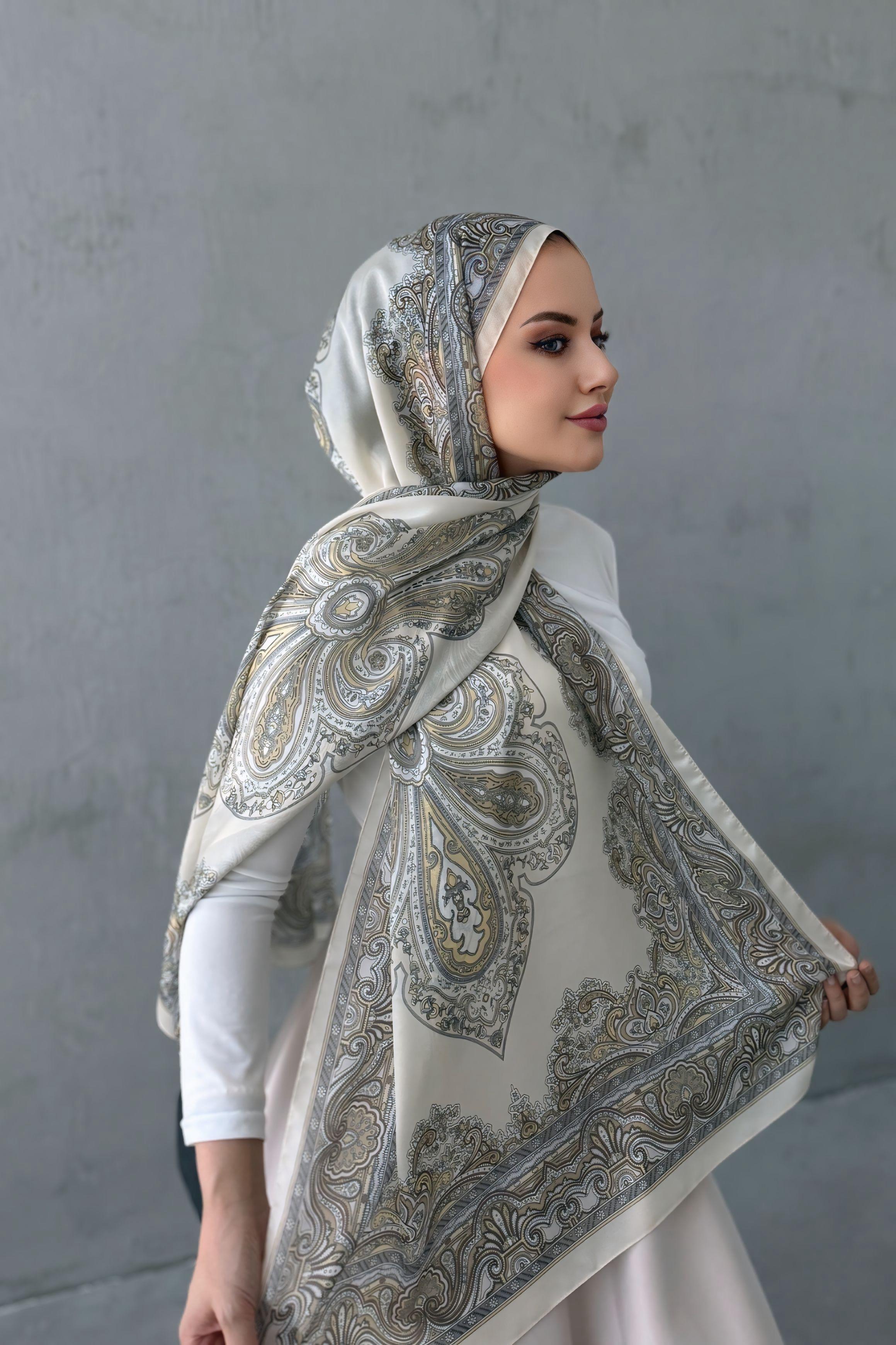 Gri&Softsarı Hüma Otantik Hint İpeği Şal 