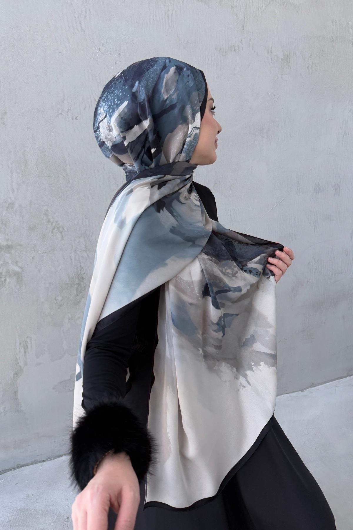 İndigo Katre Kumlu İpek Şal 