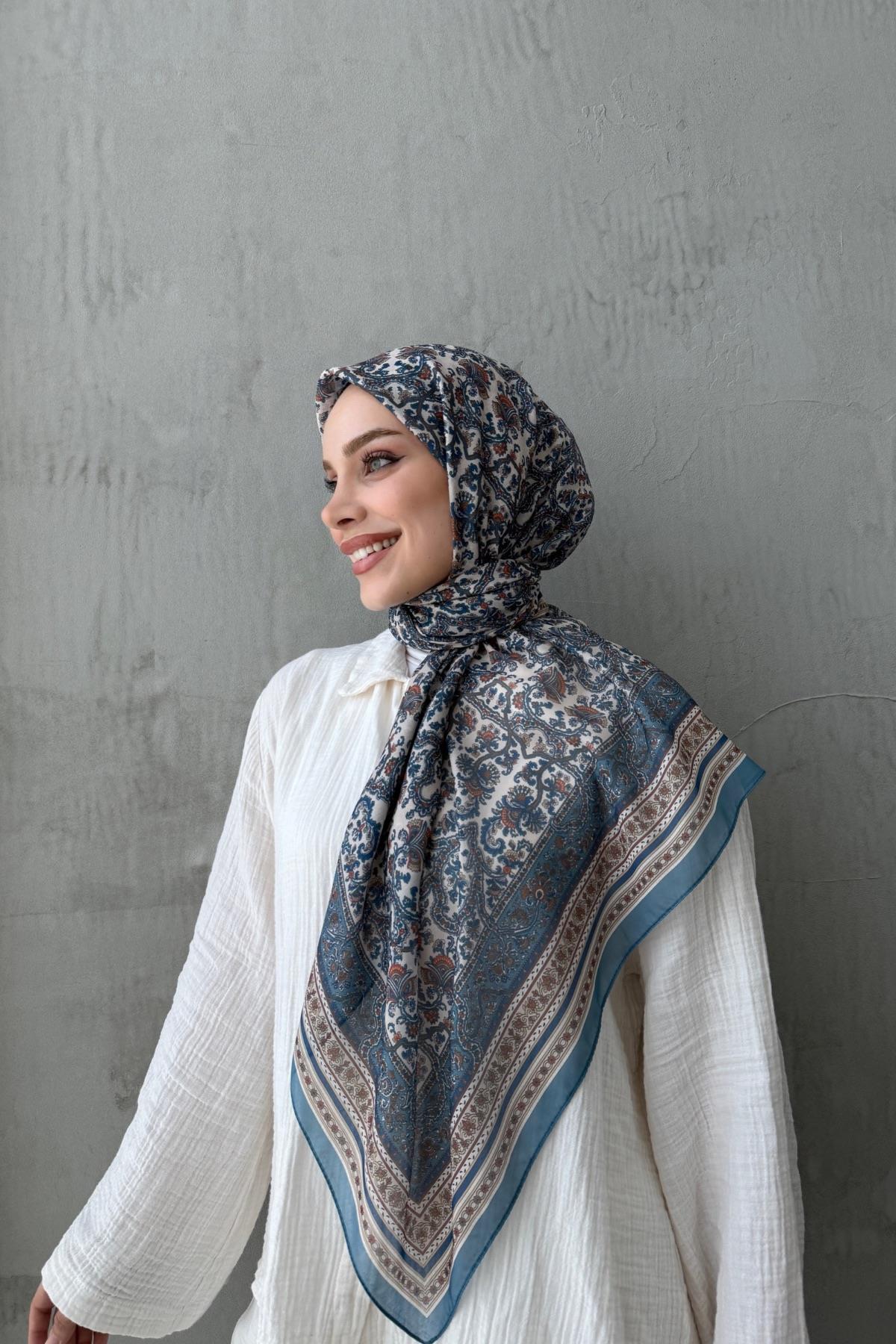 İndigo Mahi Bohem Modal İpek Şaleşarp