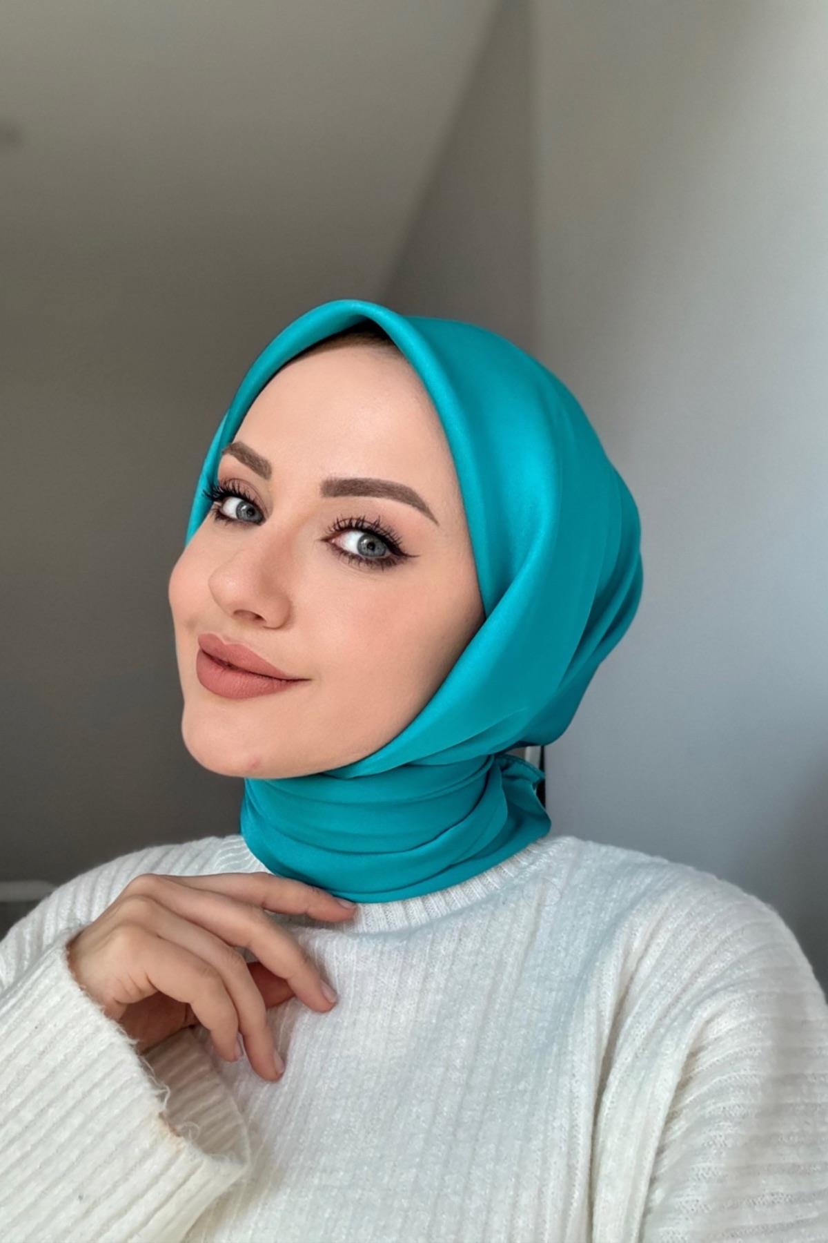 Silky jacquard scarf turquoise