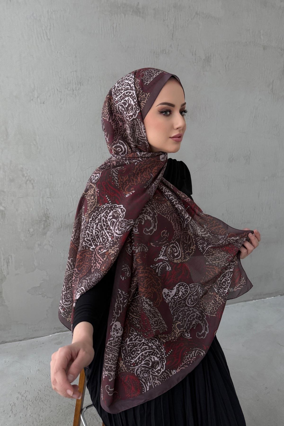 Kahverengi Alaca Bohem Modal İpek Şal