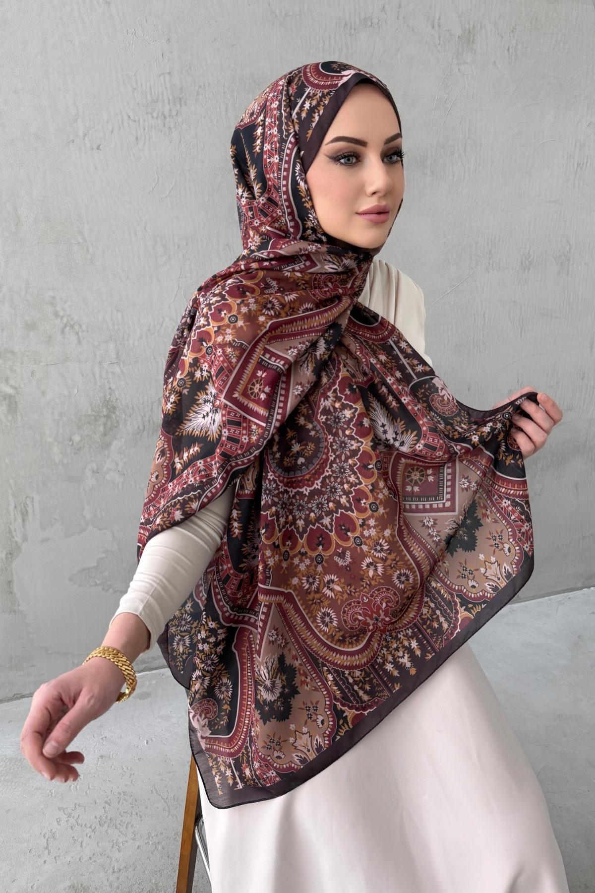 Kahverengi Alya Bohem Modal İpek Şal
