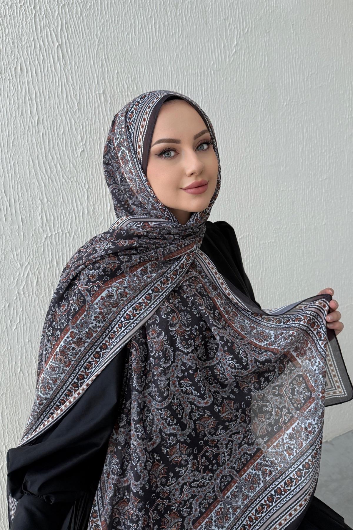 Kahverengi Bohem Modal İpek Şal  