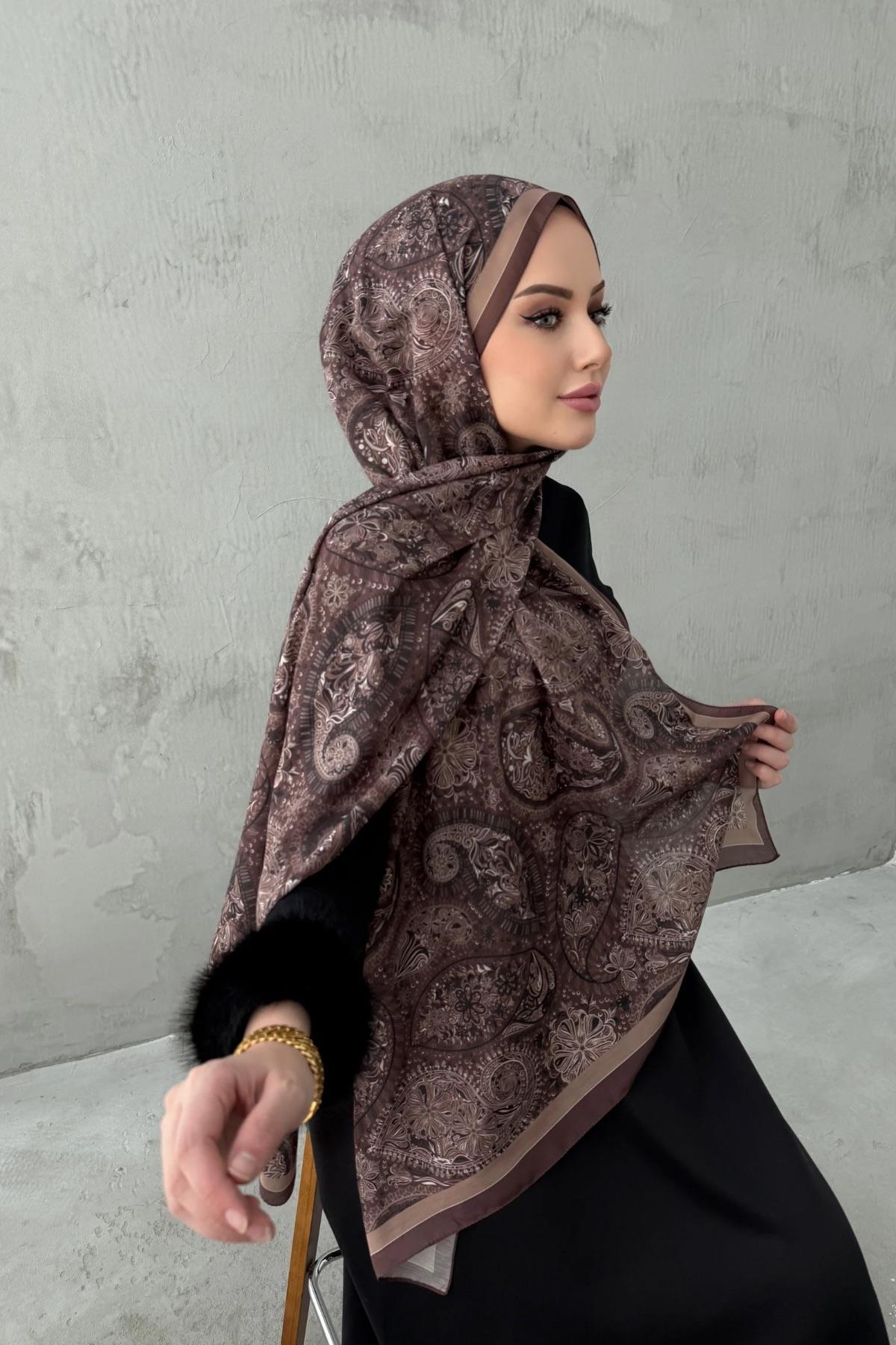 Kahverengi Bukre Bohem Modal İpek Şal