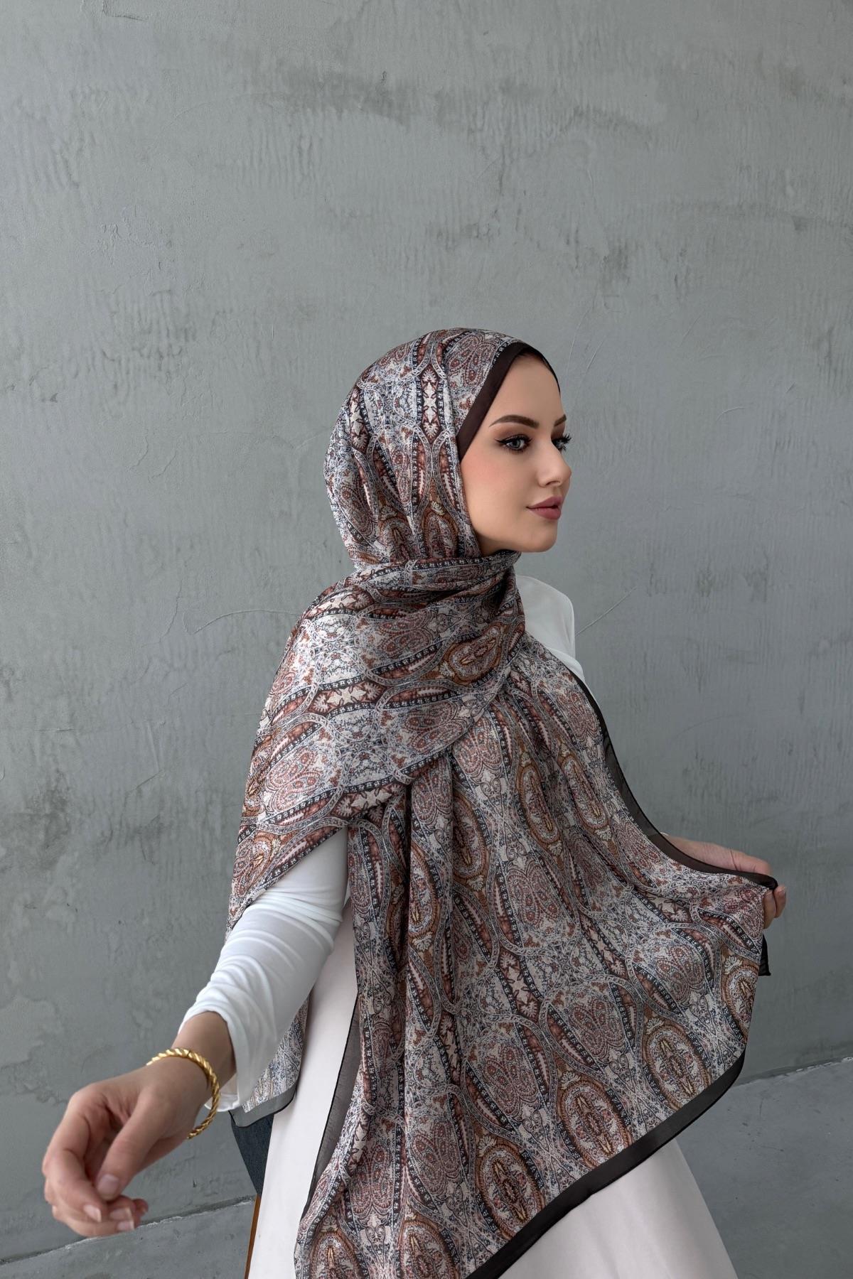 Kahverengi Buse Otantik Hint İpeği Şal 