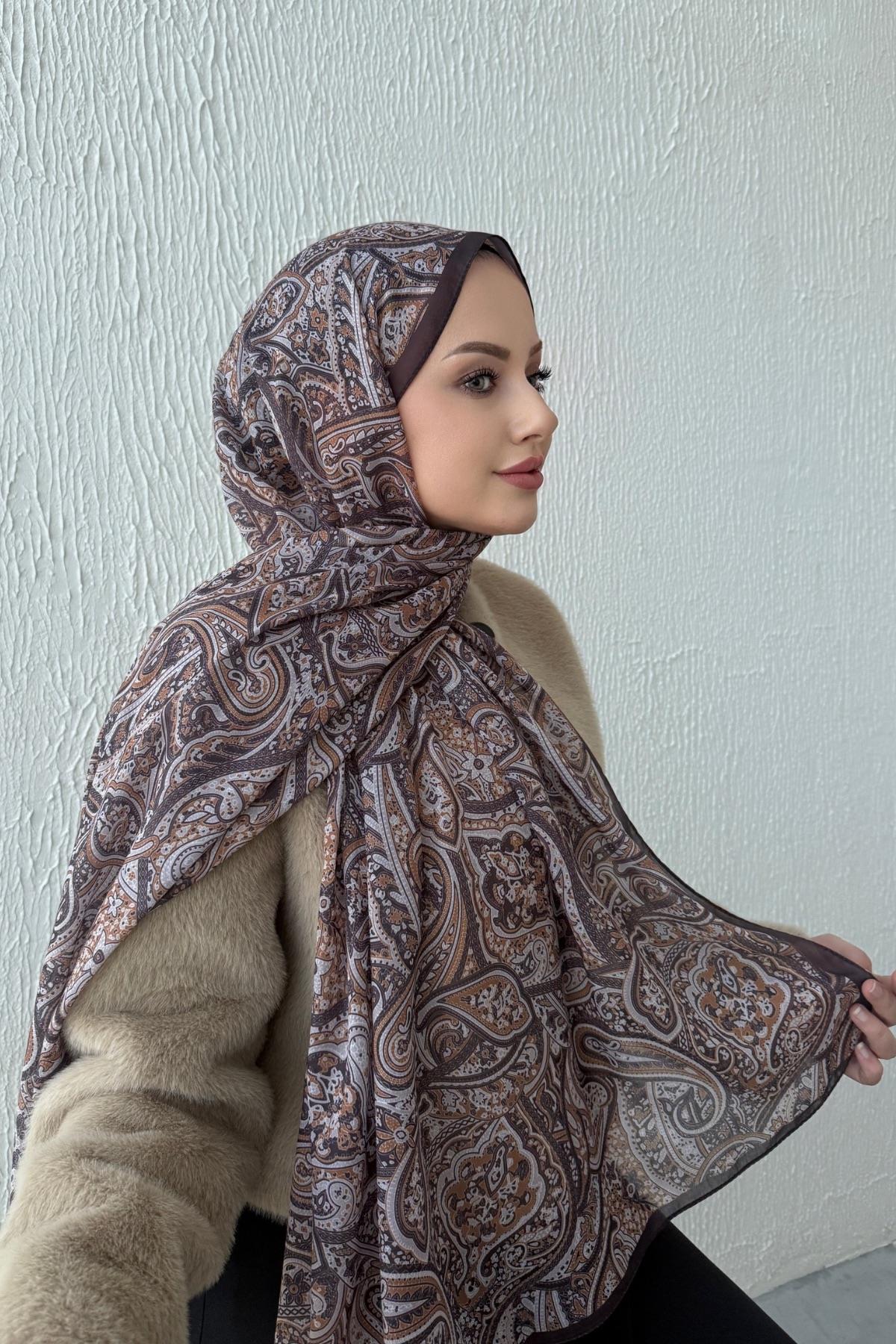 Kahverengi Harmoni Modal İpek Şal 