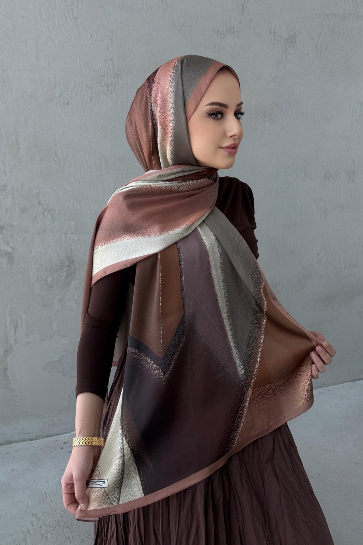 Kahverengi Kumsal Bohem Kumlu İpek Şal