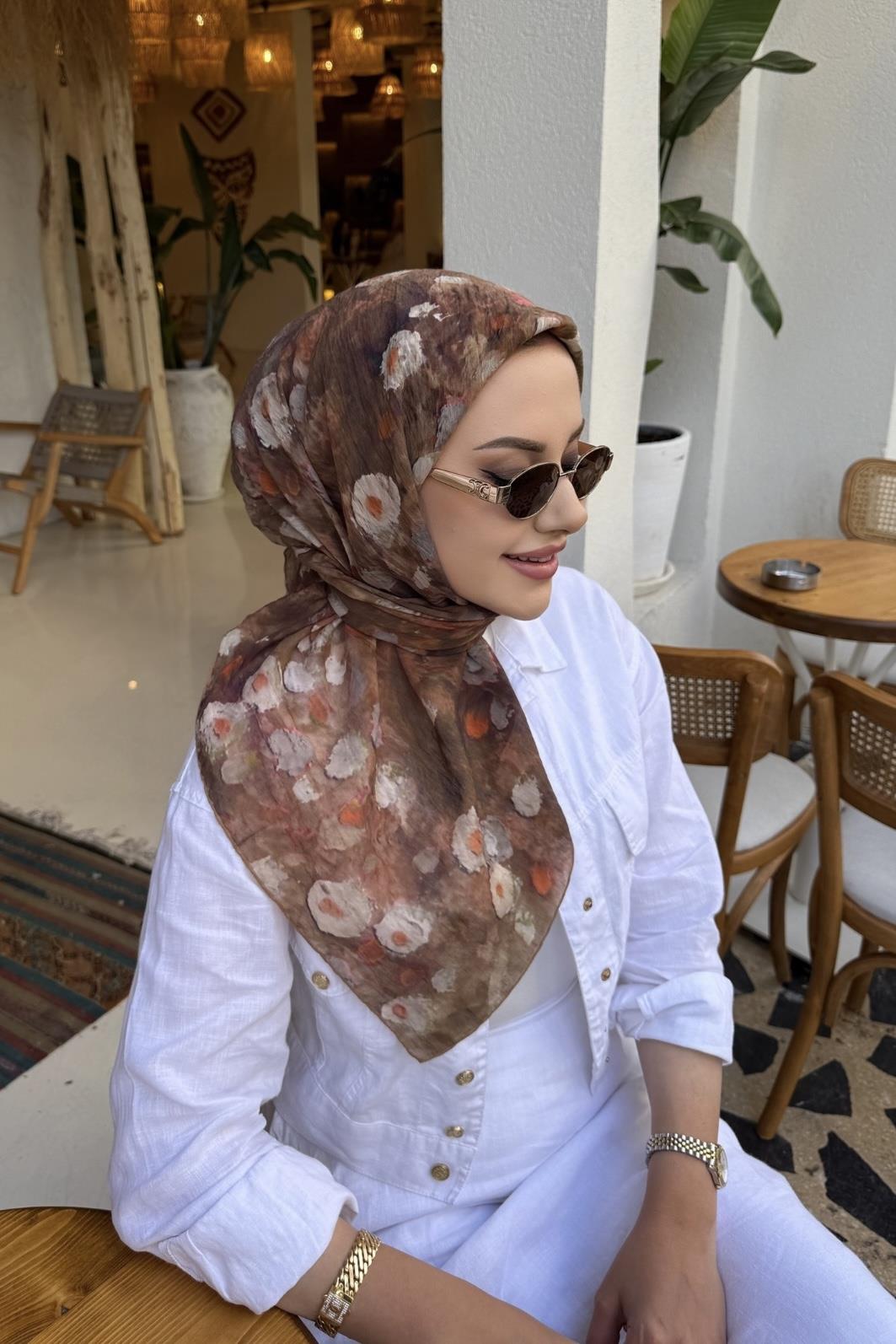 Kahverengi Merlin Tencel Eşarp