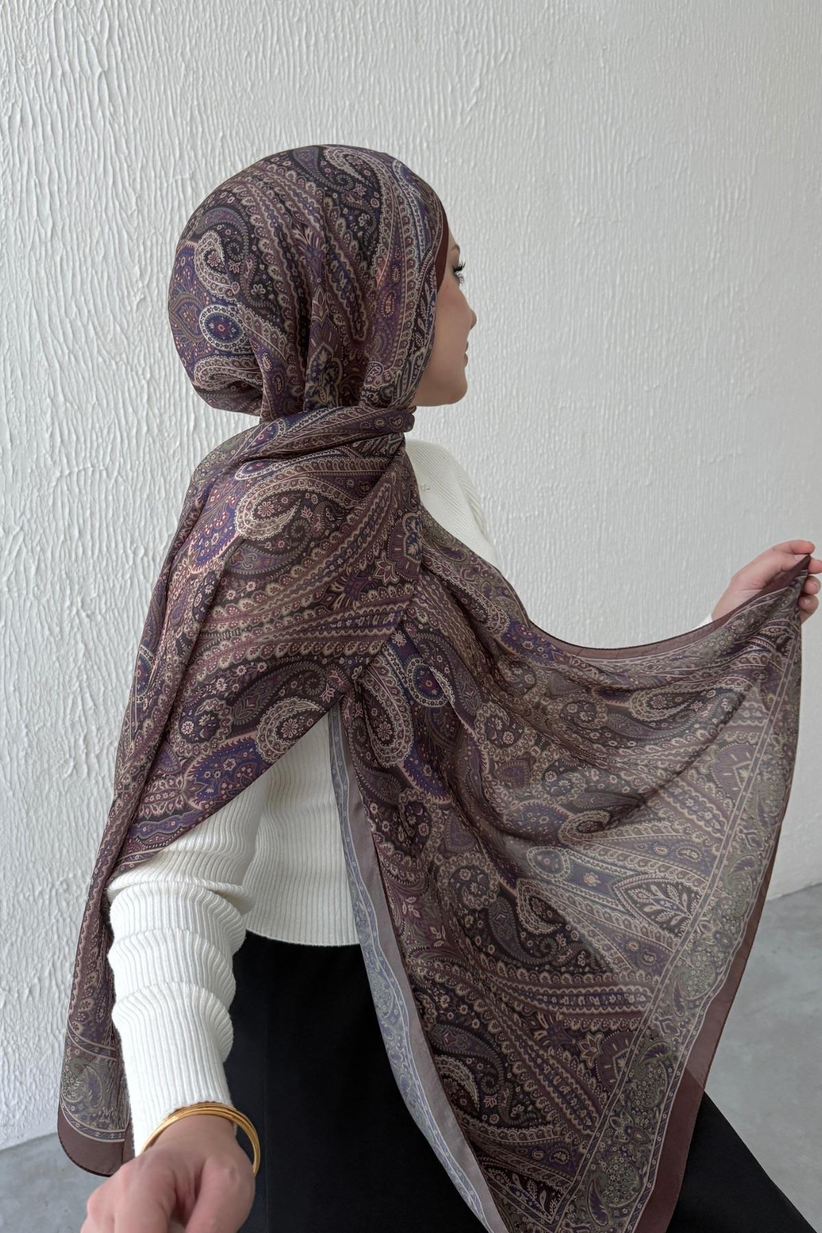 Kahverengi Otantik Hint İpeği Şal