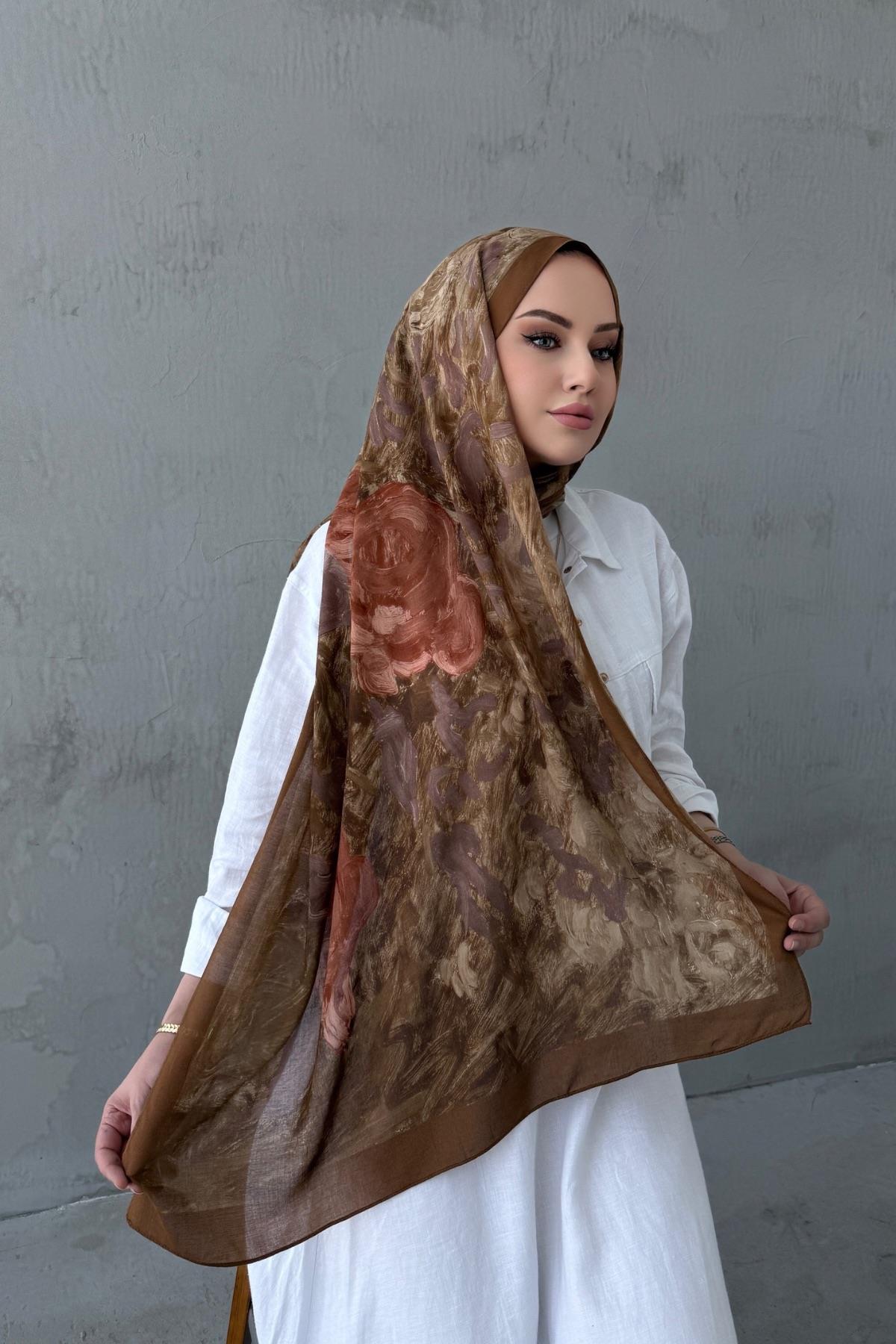 Kahverengi Tual Koza %100 Pamuk Şal
