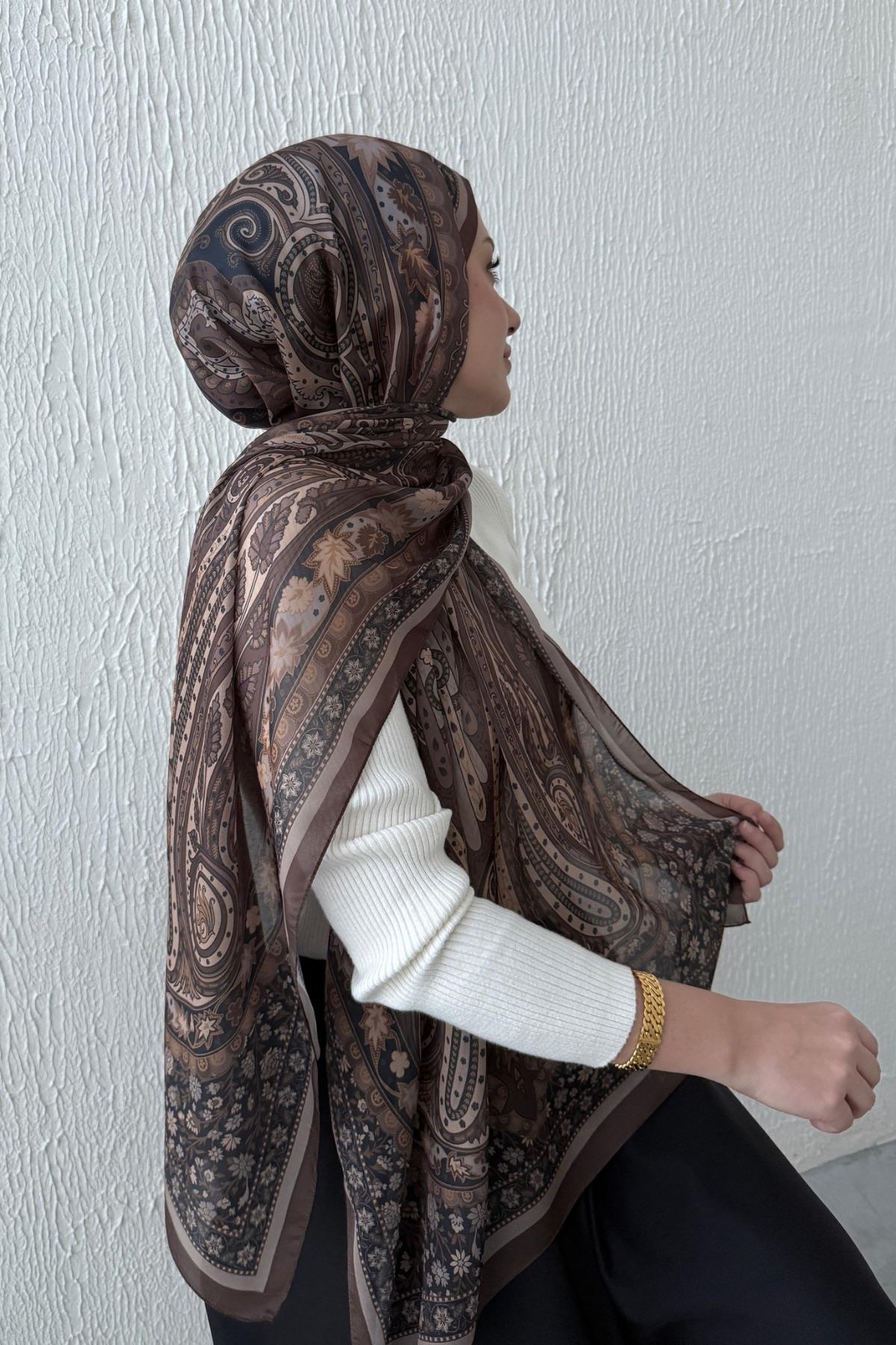 Kahverengi & Vizon Etro Otantik Hint İpeği Şal