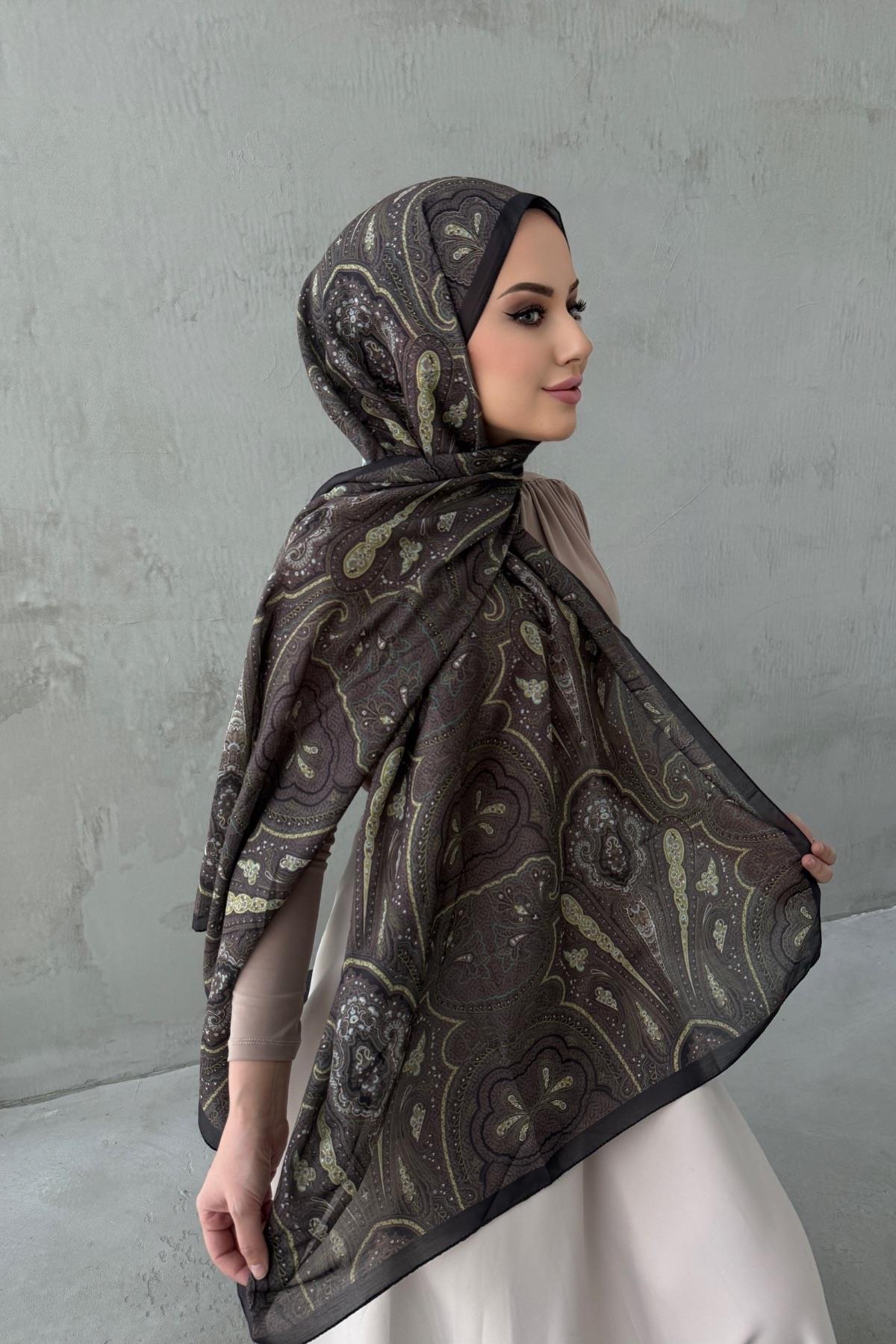 Kahverengi&Yeşil Sufra Modal İpek Şal