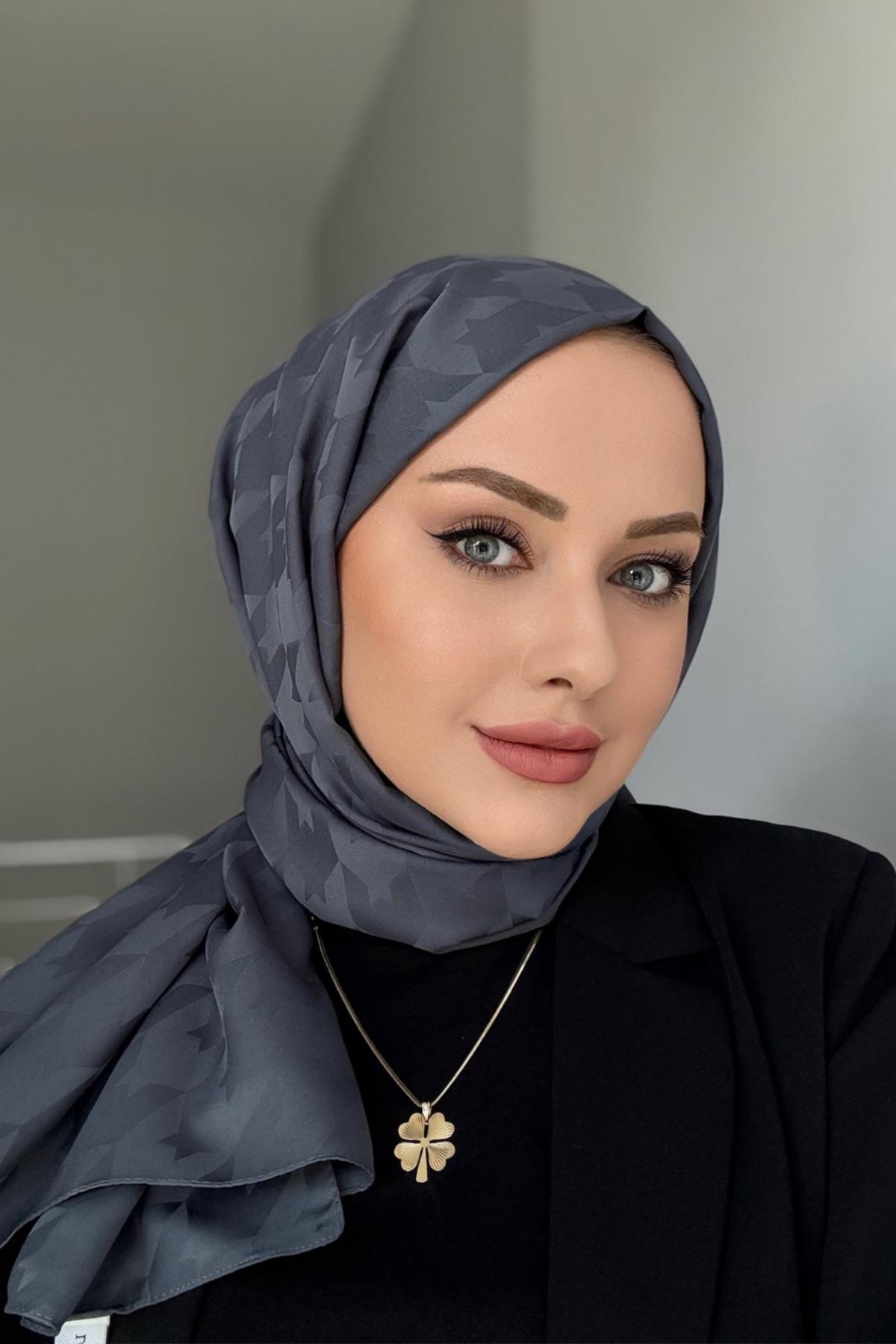 Kazayağı İpeksi Jakar Şal Koyu Gri