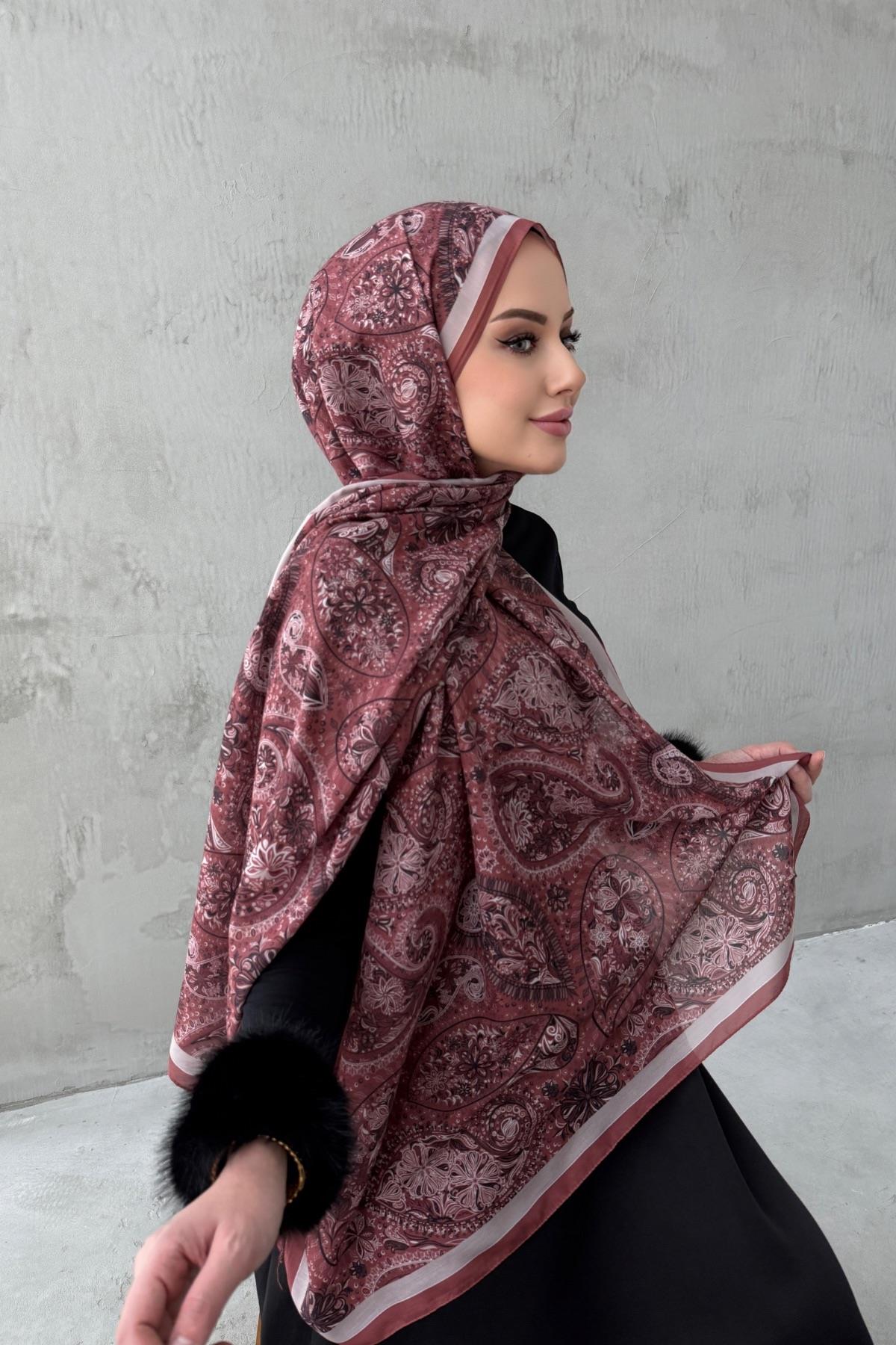 Kiremit Bukre Bohem Modal İpek Şal